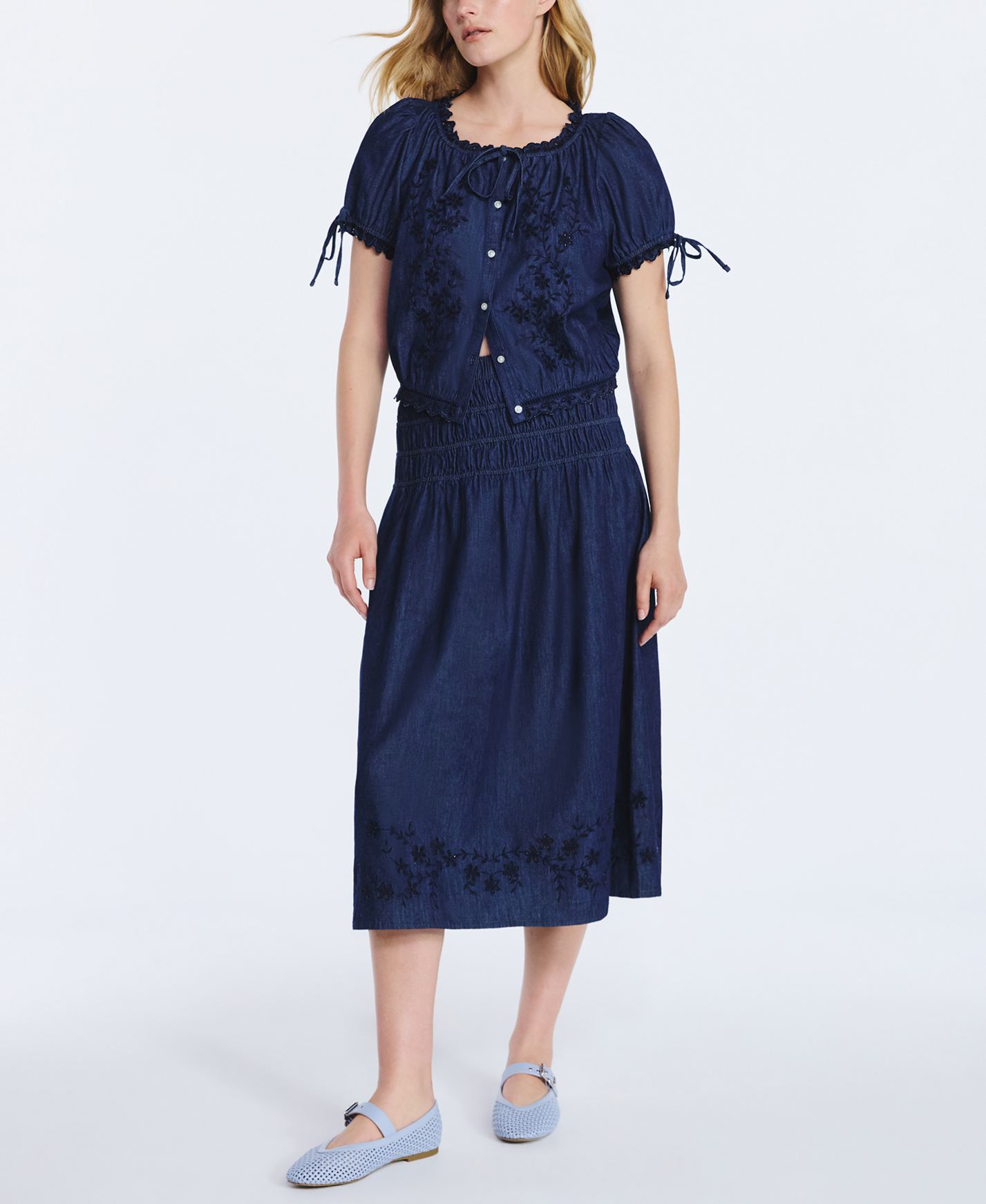 Embroidered Cotton Top&Skirt Set