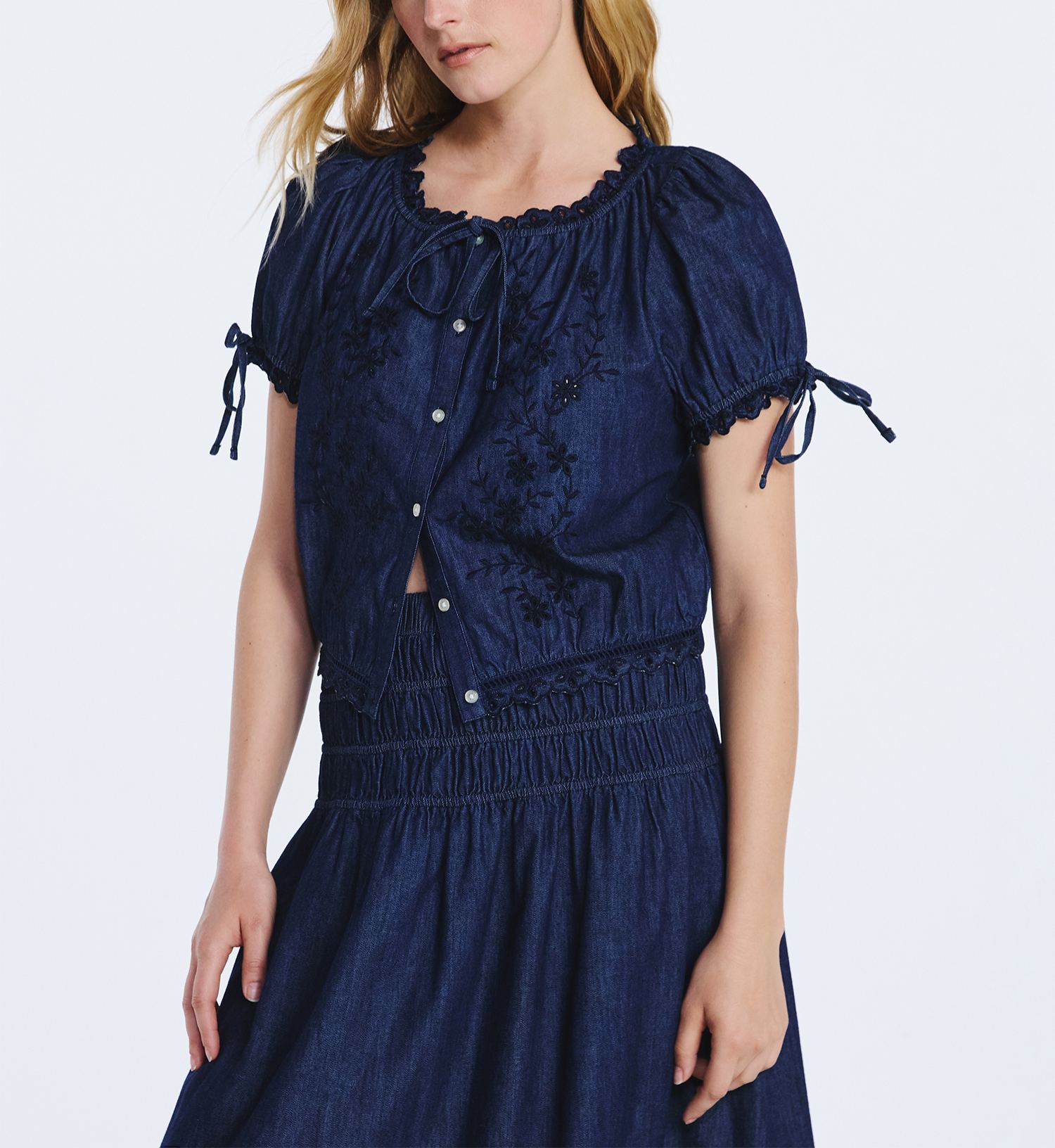 Embroidered Cotton Top&Skirt Set