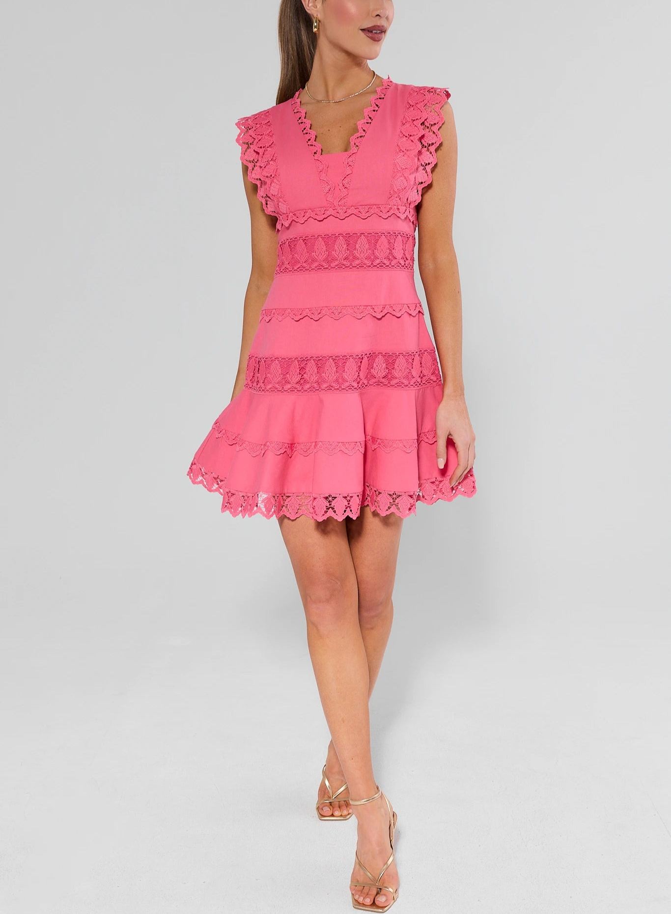 Stunning Pink Eyelet Short Dress