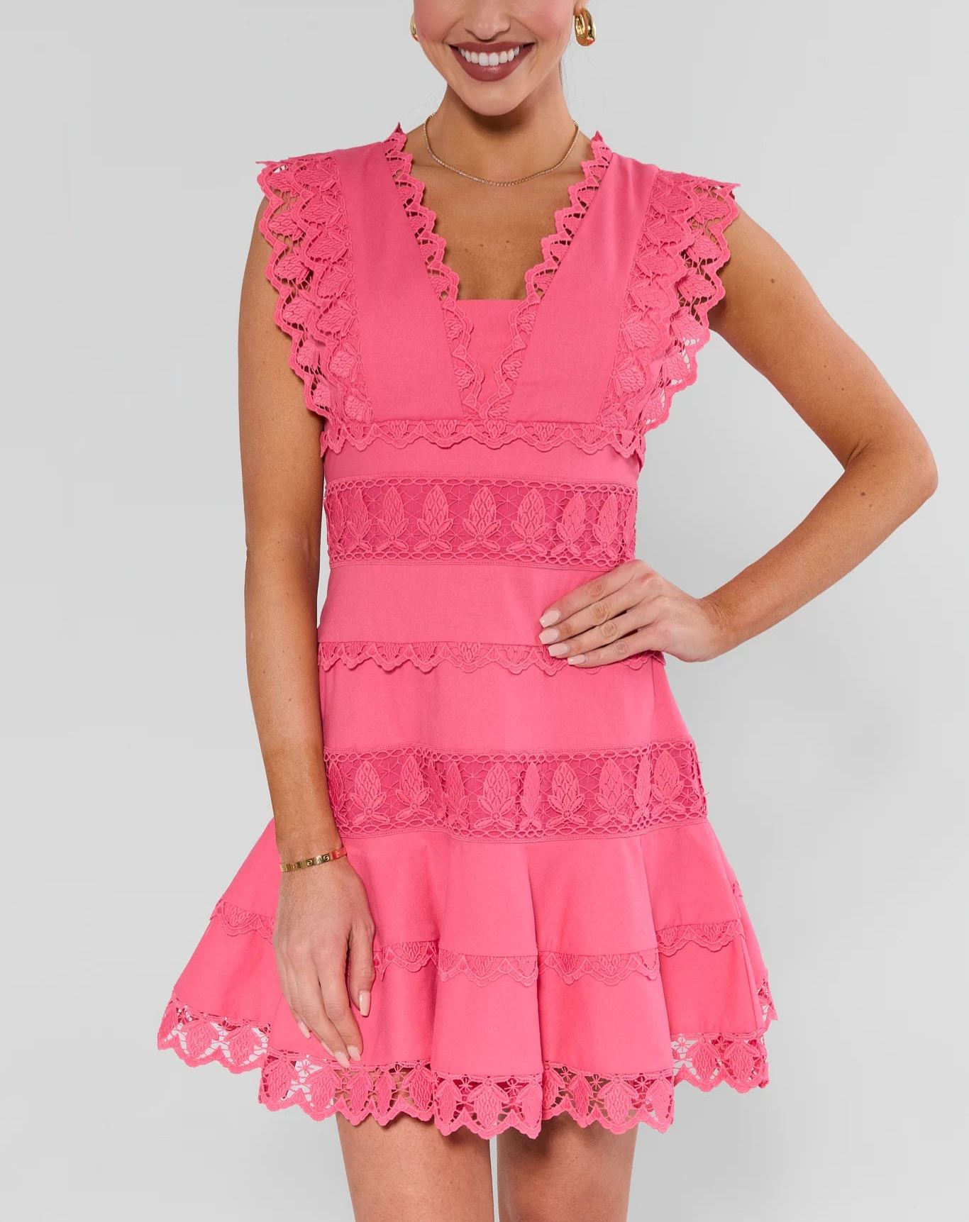 Stunning Pink Eyelet Short Dress