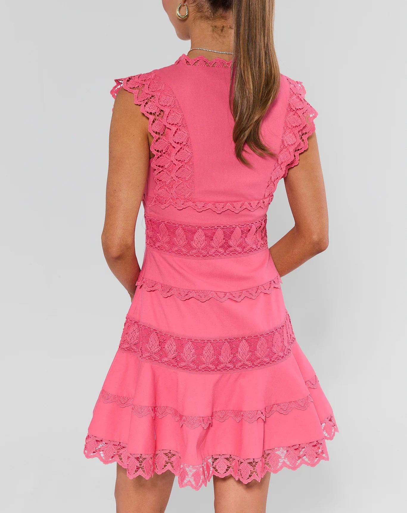 Stunning Pink Eyelet Short Dress