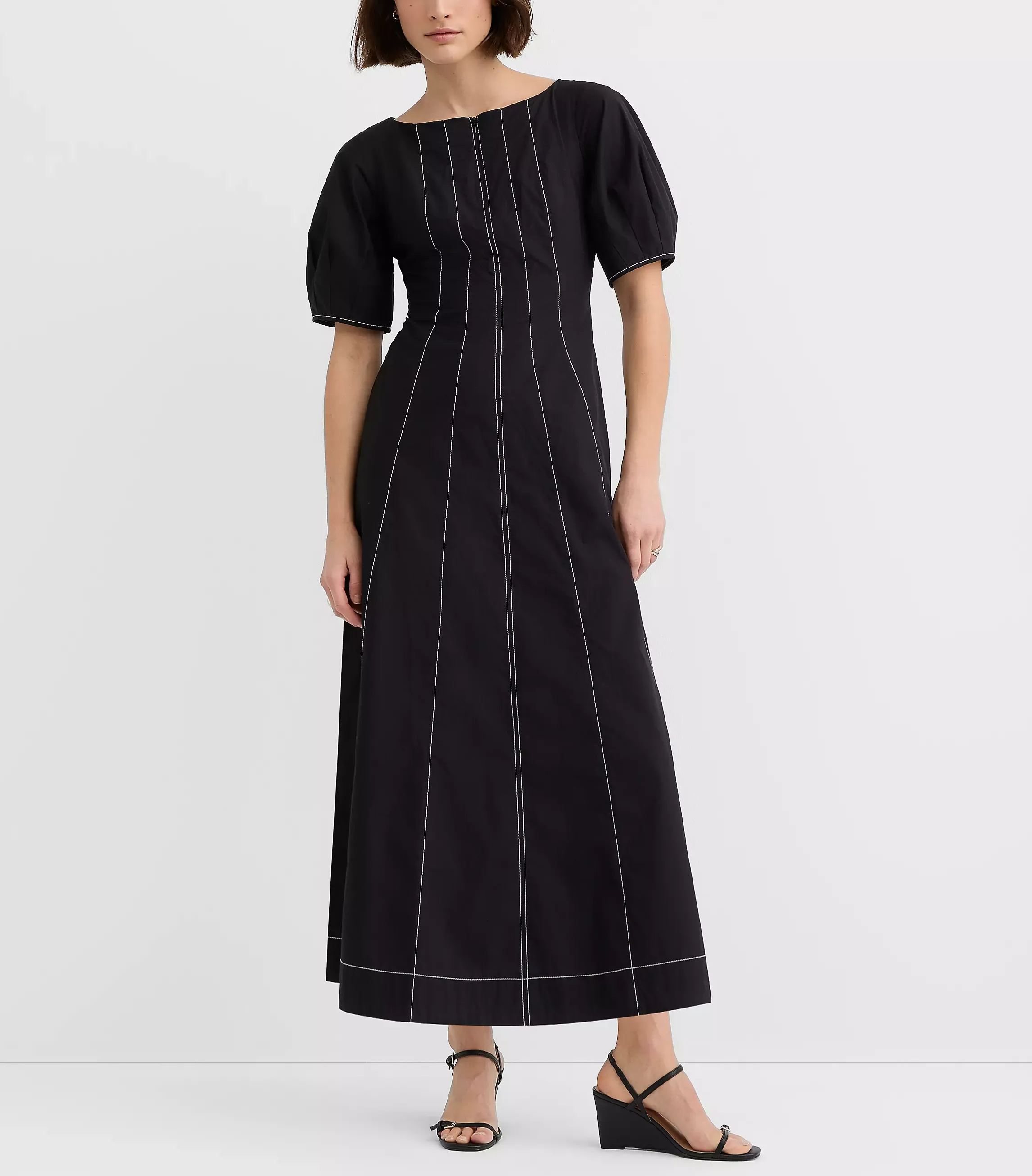 Poplin Seamed Midi Pocket Dress