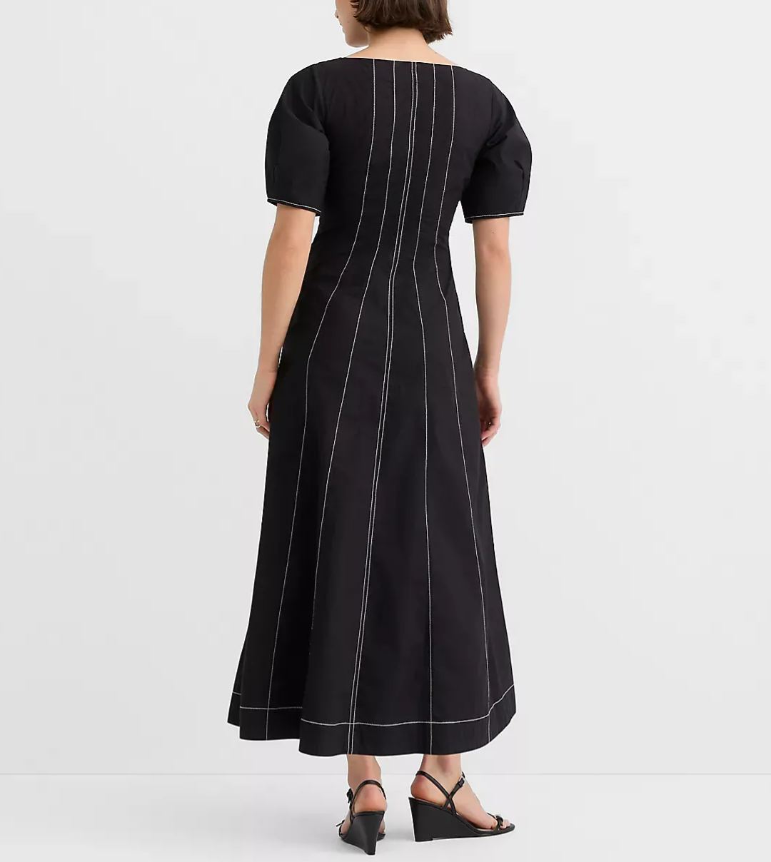 Poplin Seamed Midi Pocket Dress