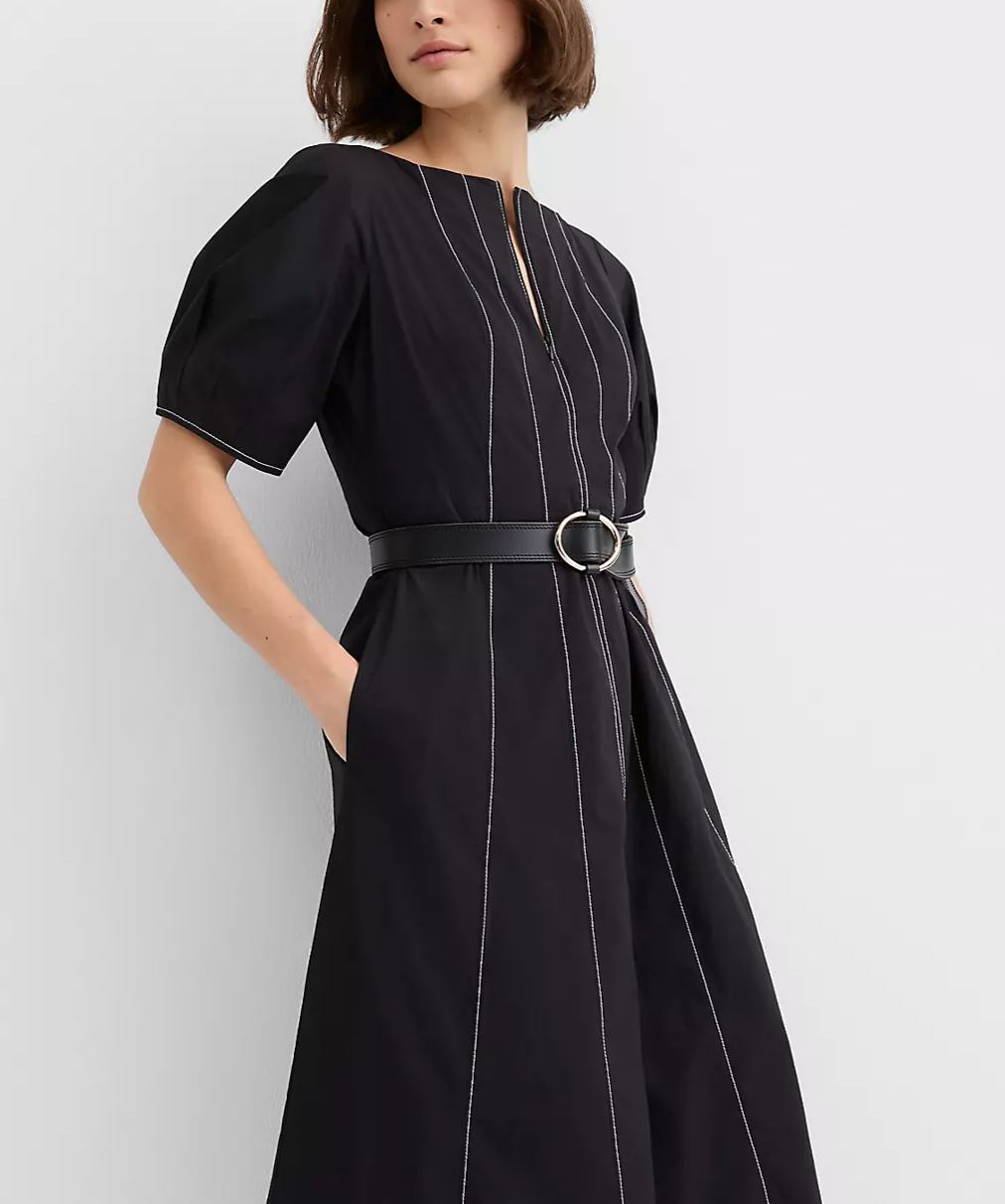 Poplin Seamed Midi Pocket Dress