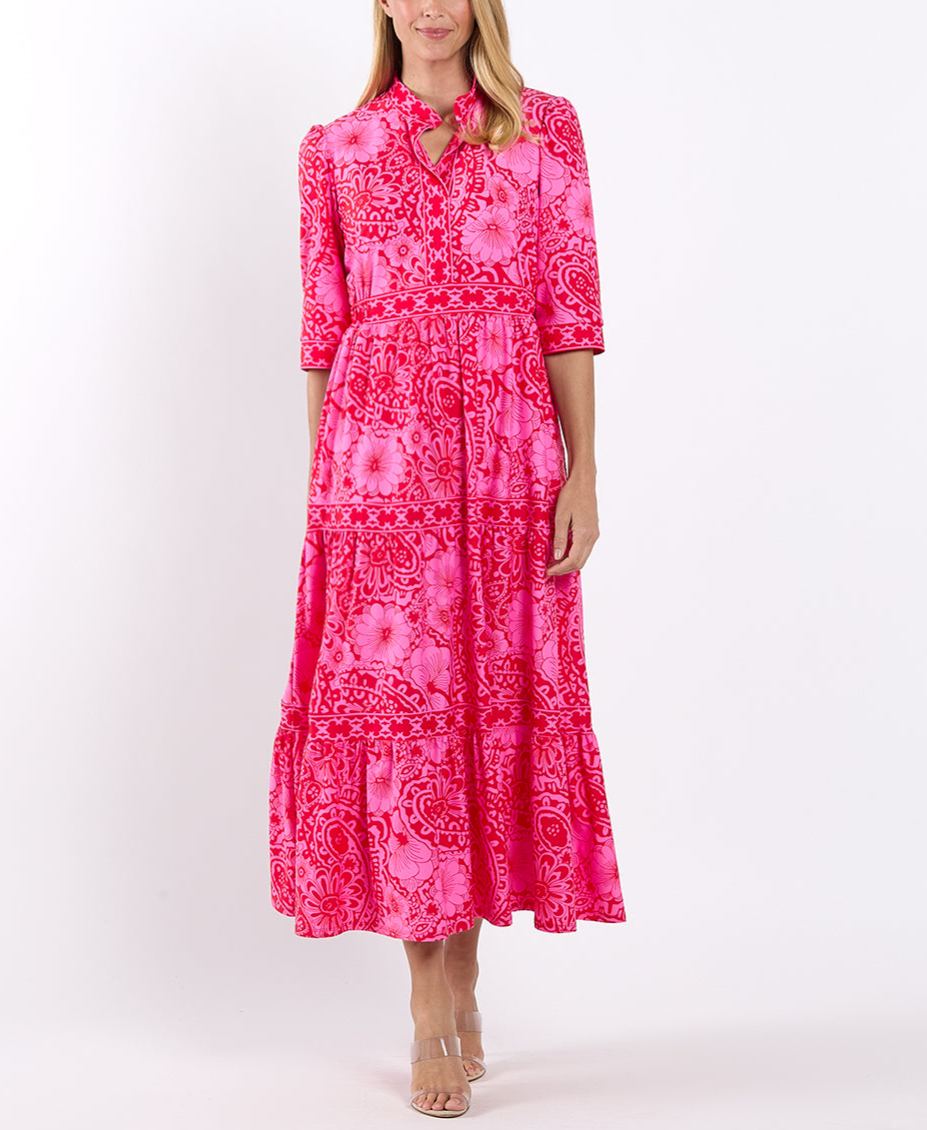 Elegant Paisley Red Floral Paint Dress