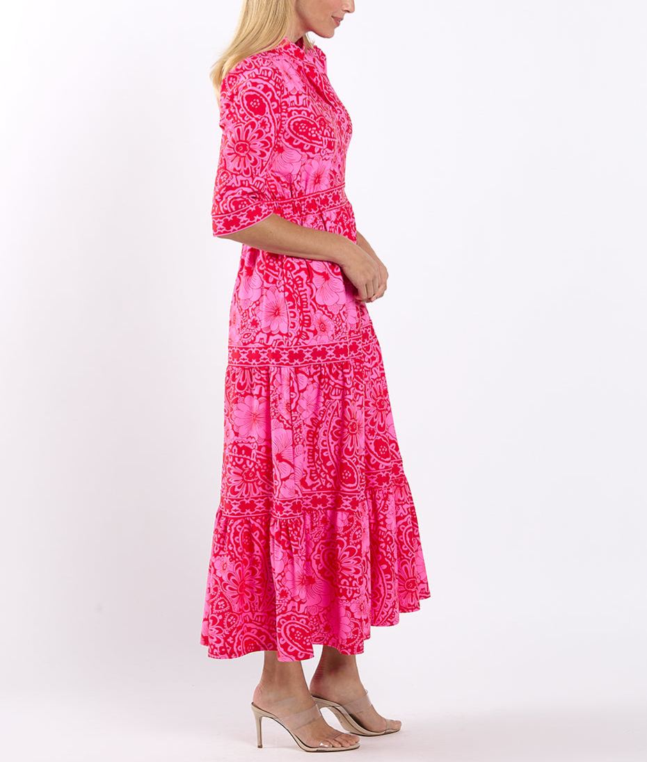 Elegant Paisley Red Floral Paint Dress