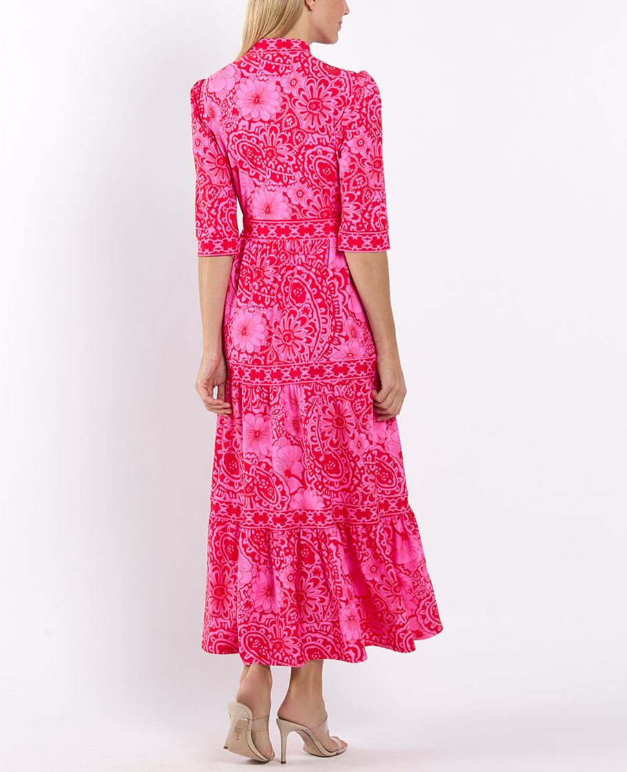 Elegant Paisley Red Floral Paint Dress