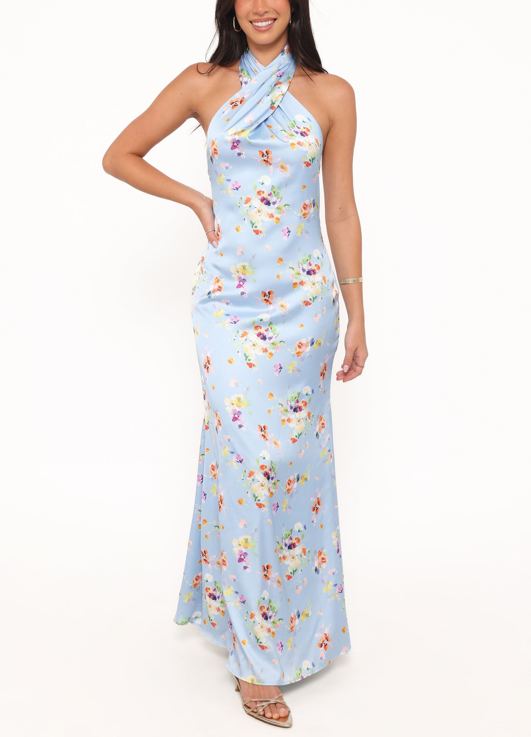 Floral Breeze Satin Maxi Dress