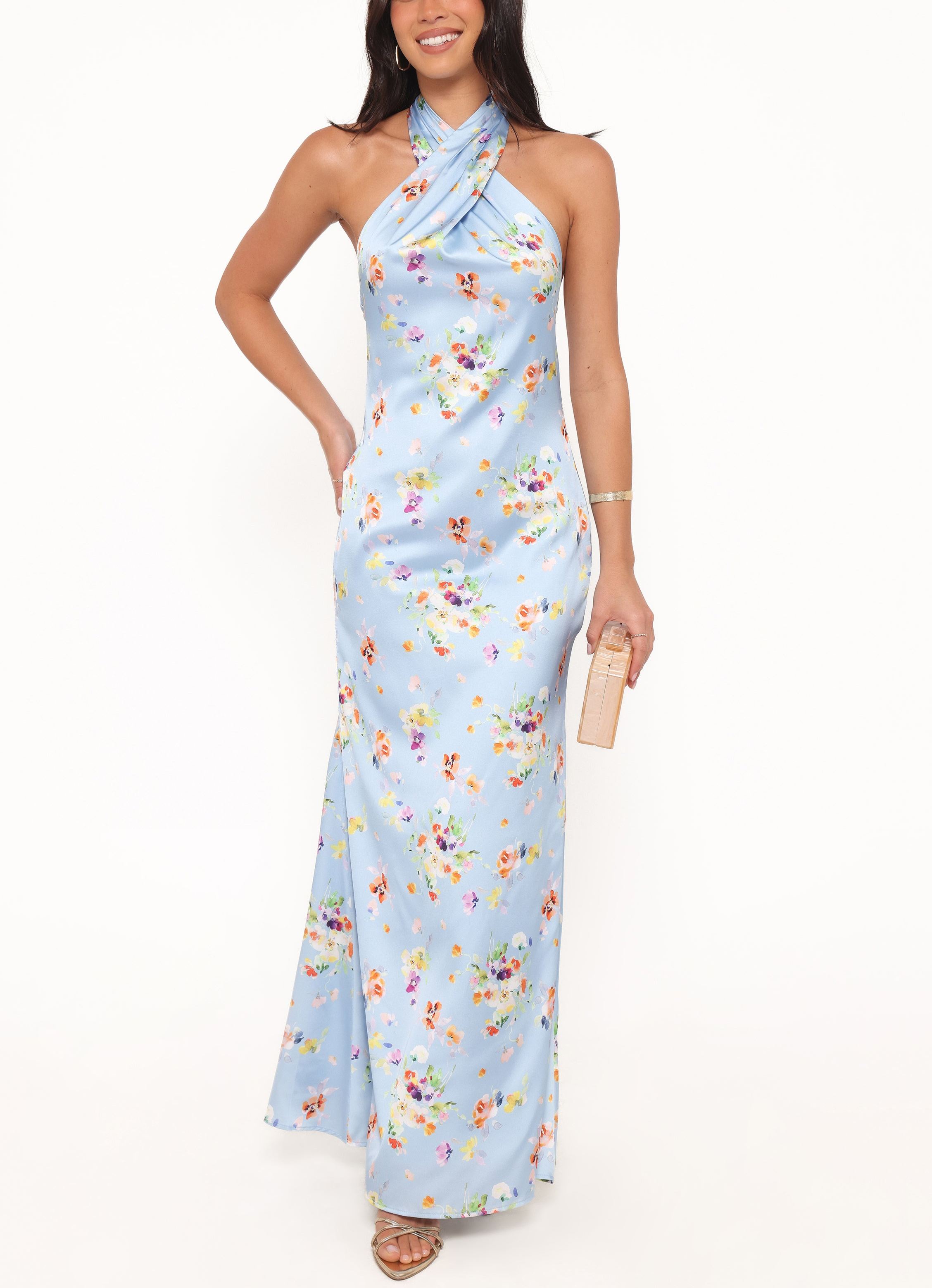 Floral Breeze Satin Maxi Dress