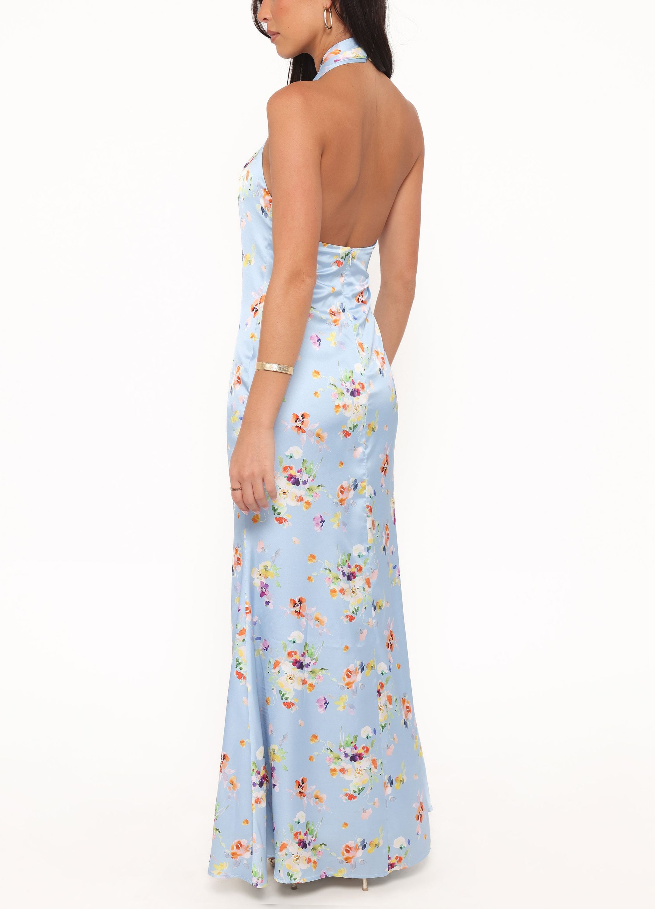 Floral Breeze Satin Maxi Dress