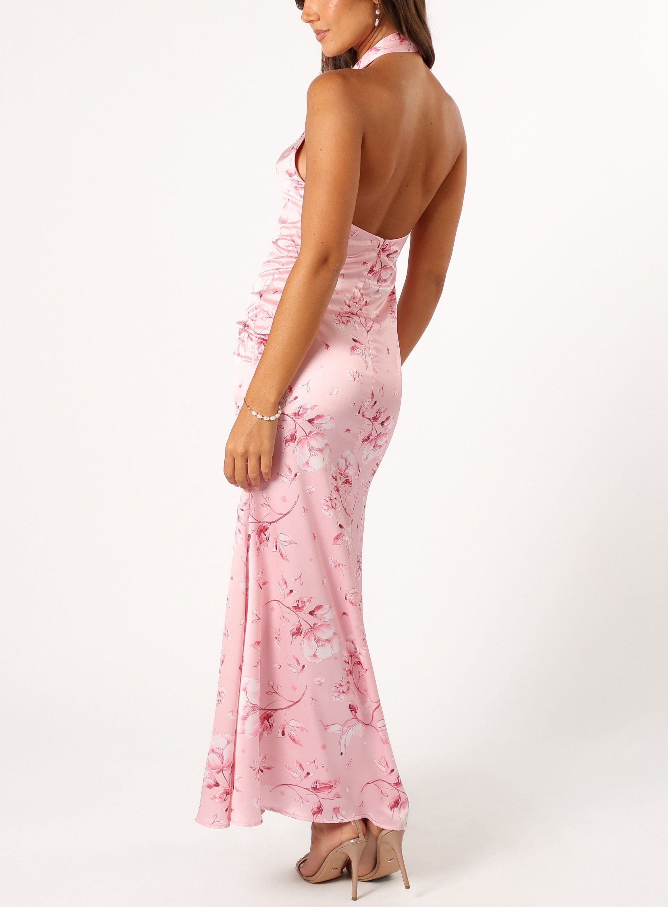 Floral Breeze Satin Maxi Dress
