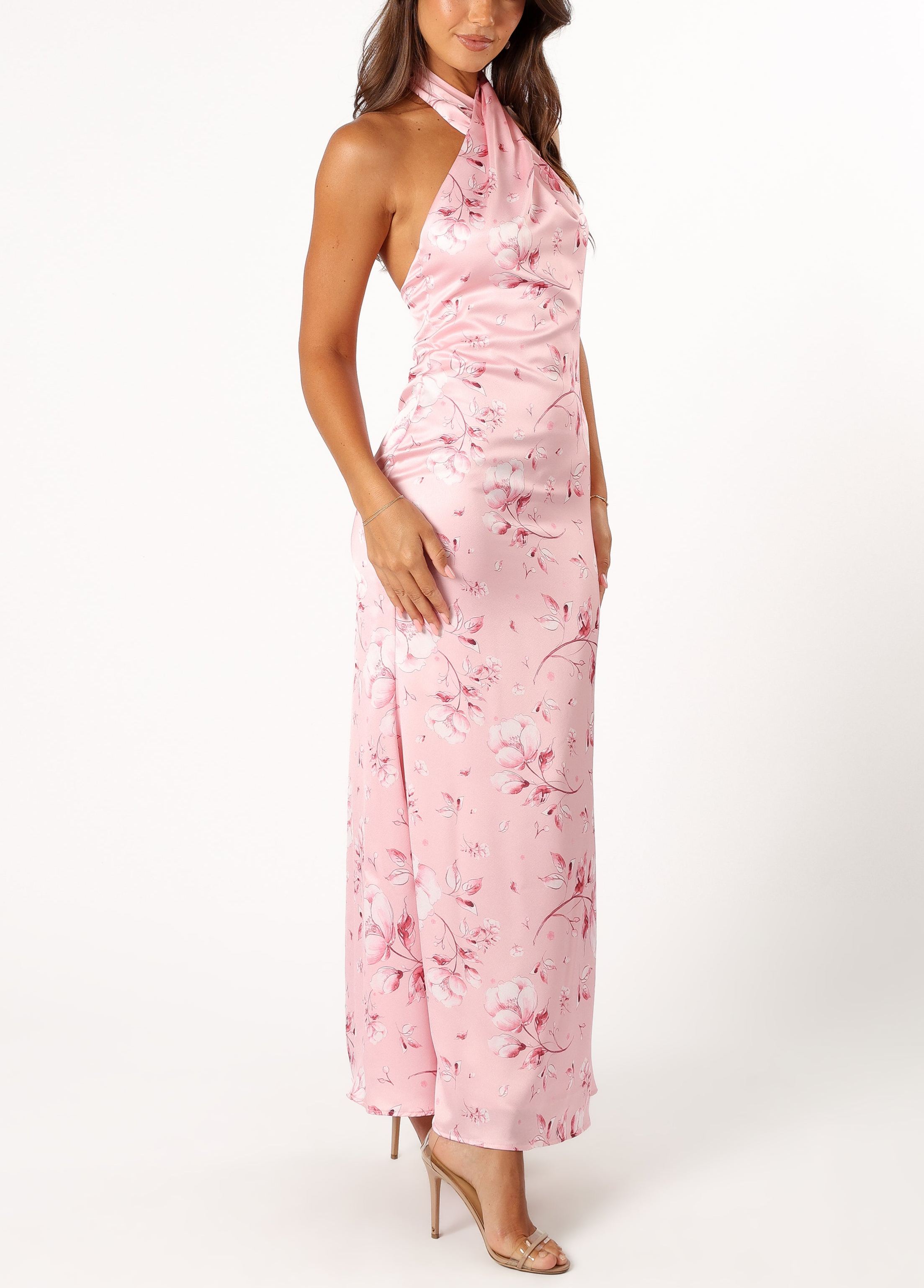 Floral Breeze Satin Maxi Dress