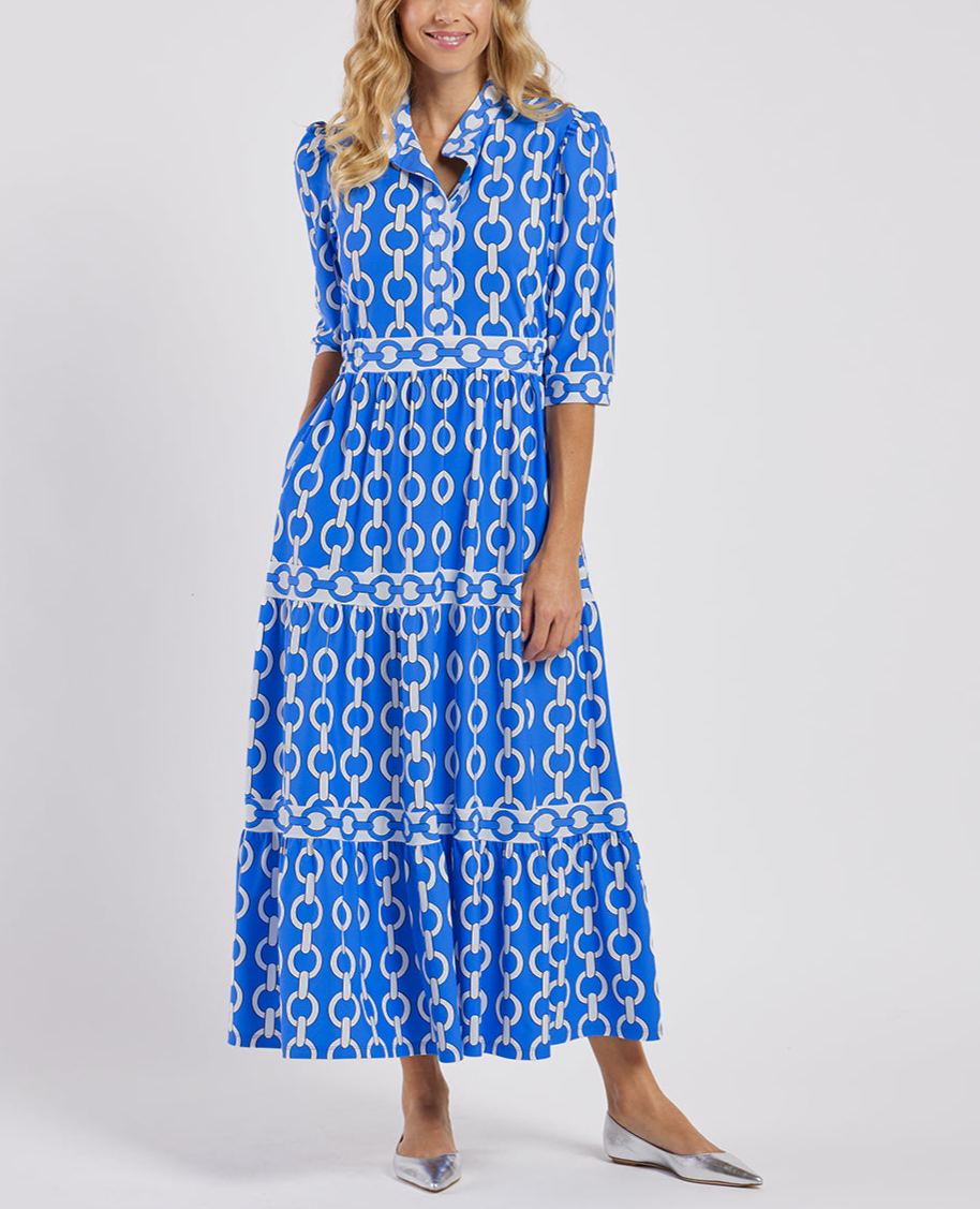 Chain Print 3/4 Sleeve Maxi Dress