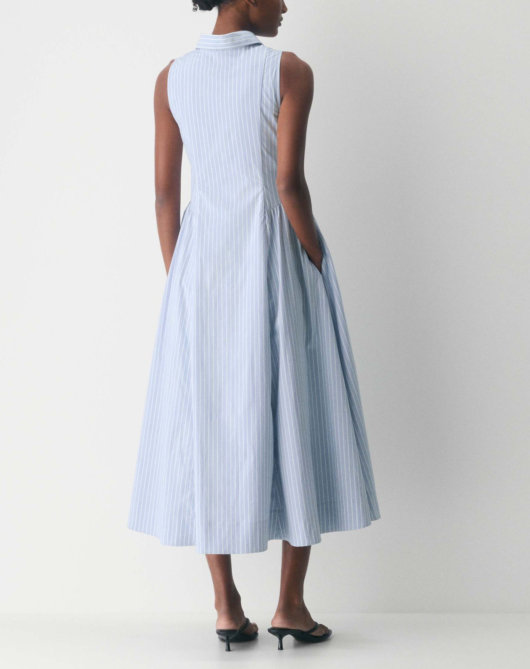 Striped Cotton Poplin Sleeveless Shirt Dress