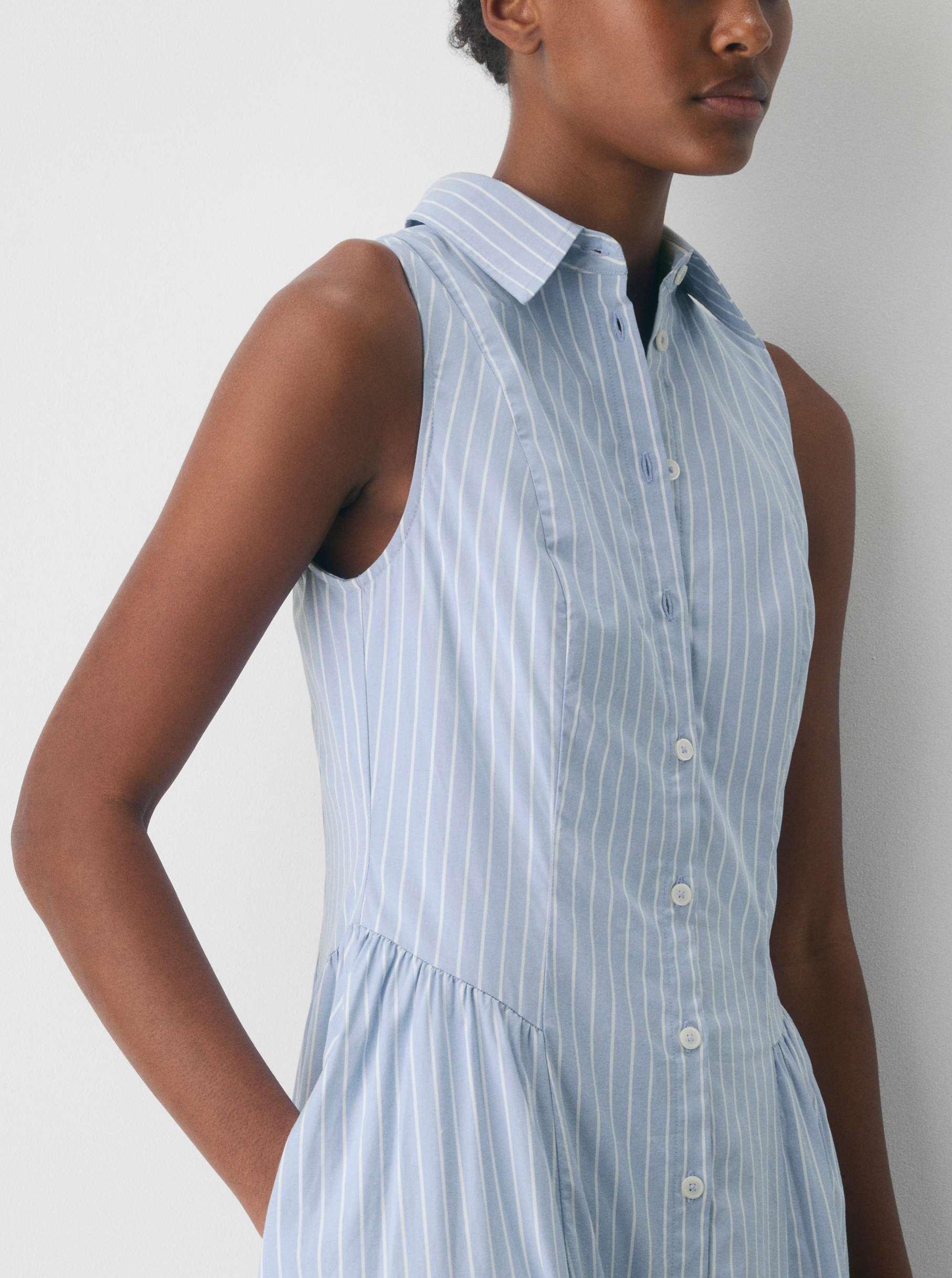 Striped Cotton Poplin Sleeveless Shirt Dress