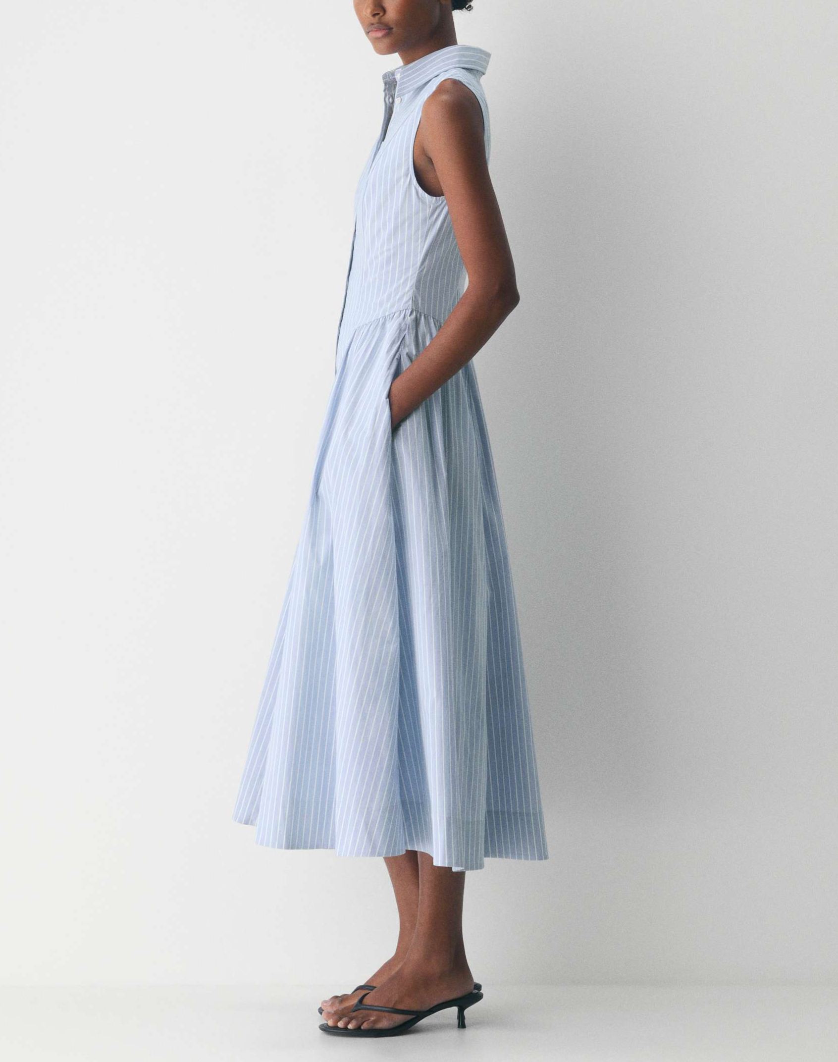 Striped Cotton Poplin Sleeveless Shirt Dress
