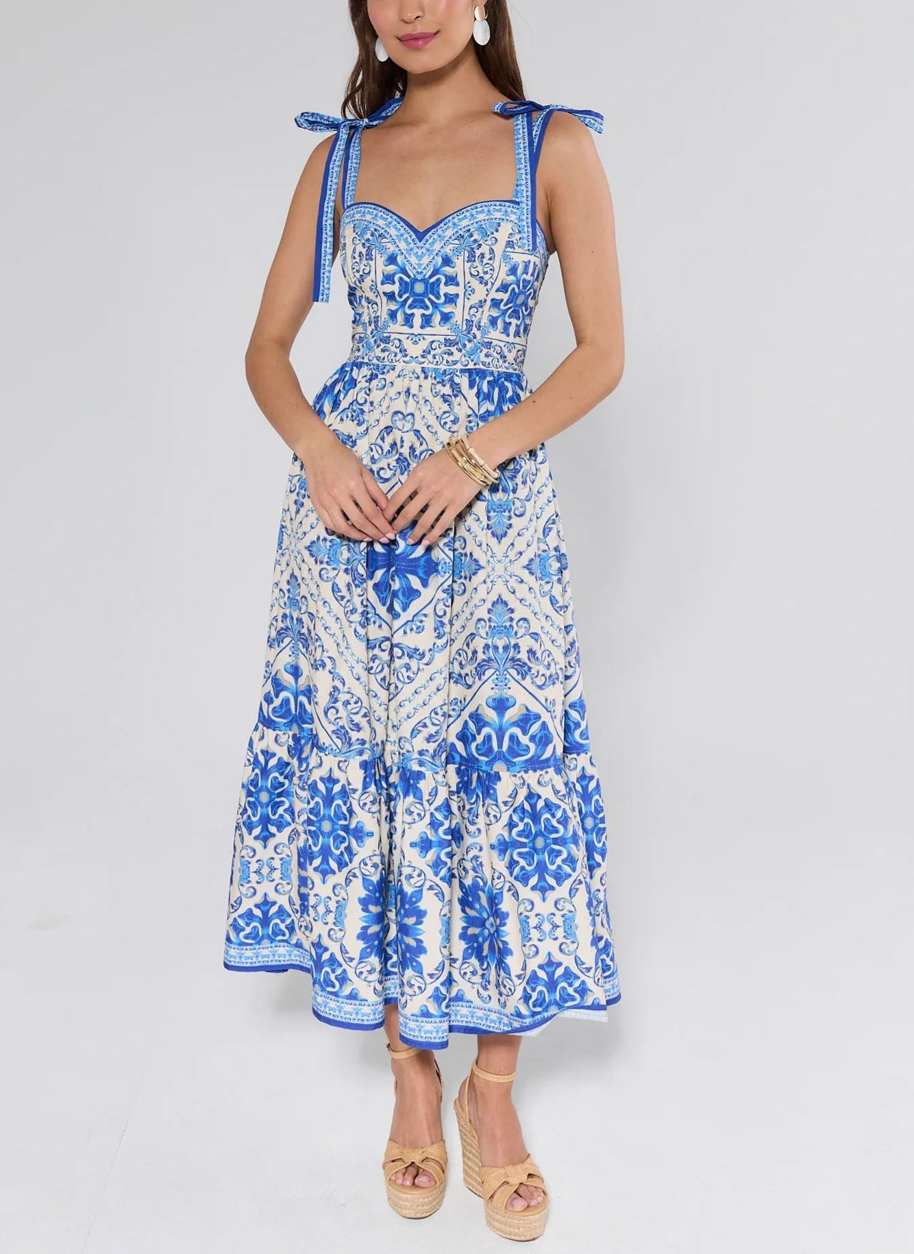 Blue Abstract Printed Midi Dress
