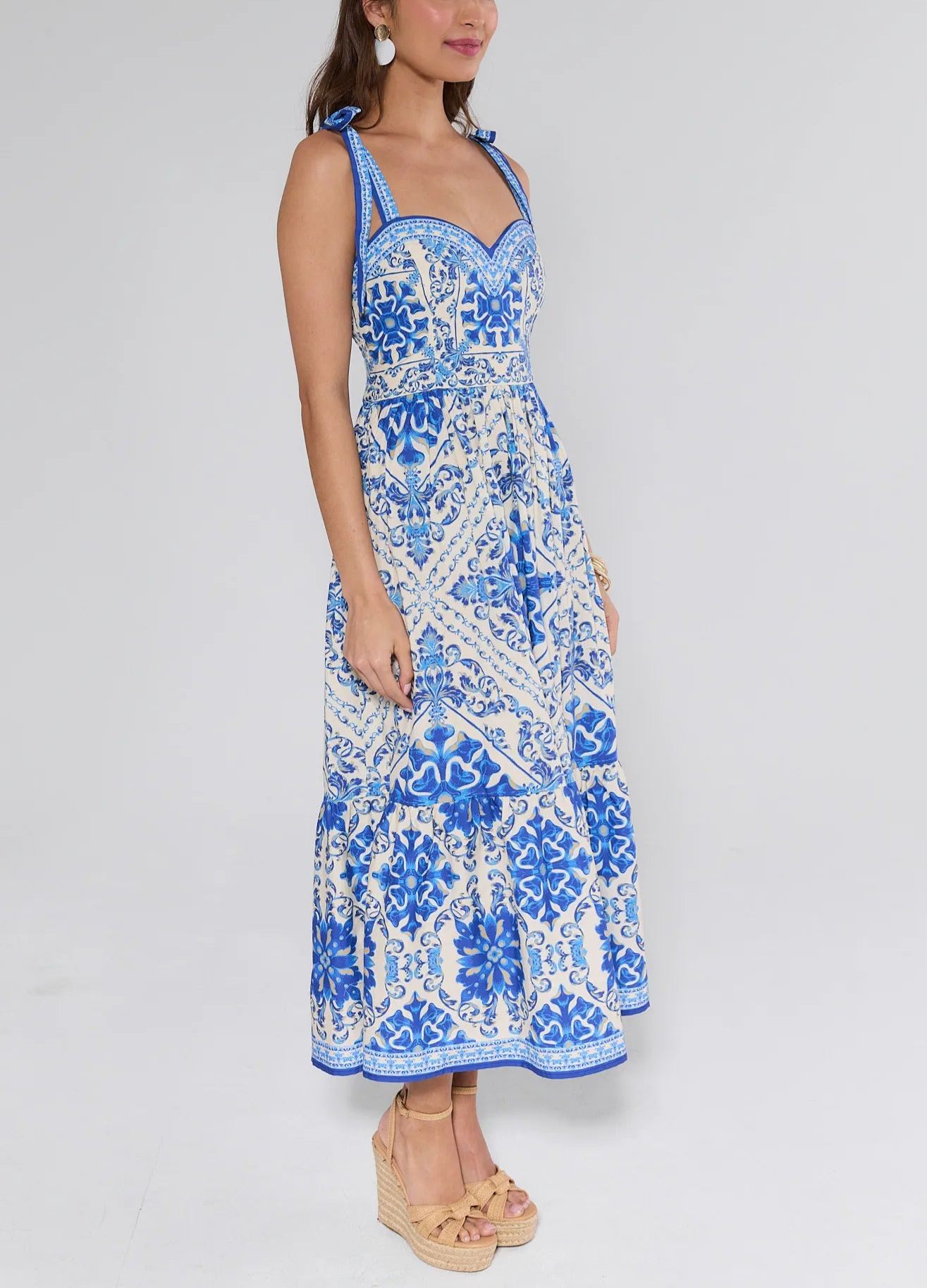 Blue Abstract Printed Midi Dress