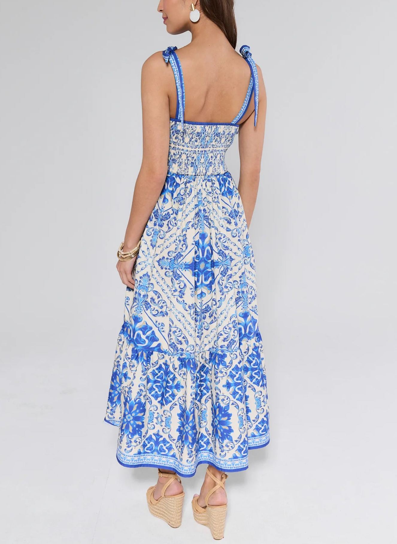 Blue Abstract Printed Midi Dress