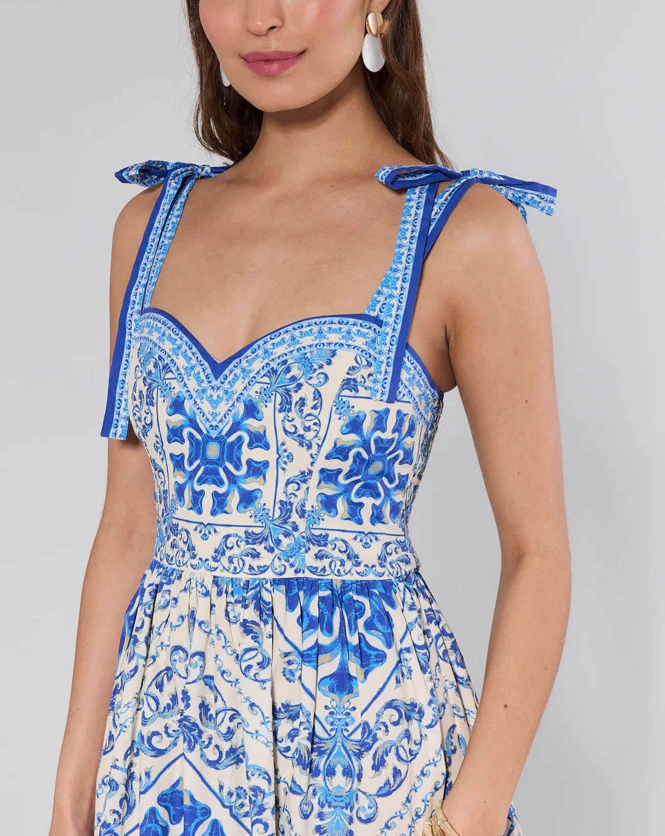 Blue Abstract Printed Midi Dress