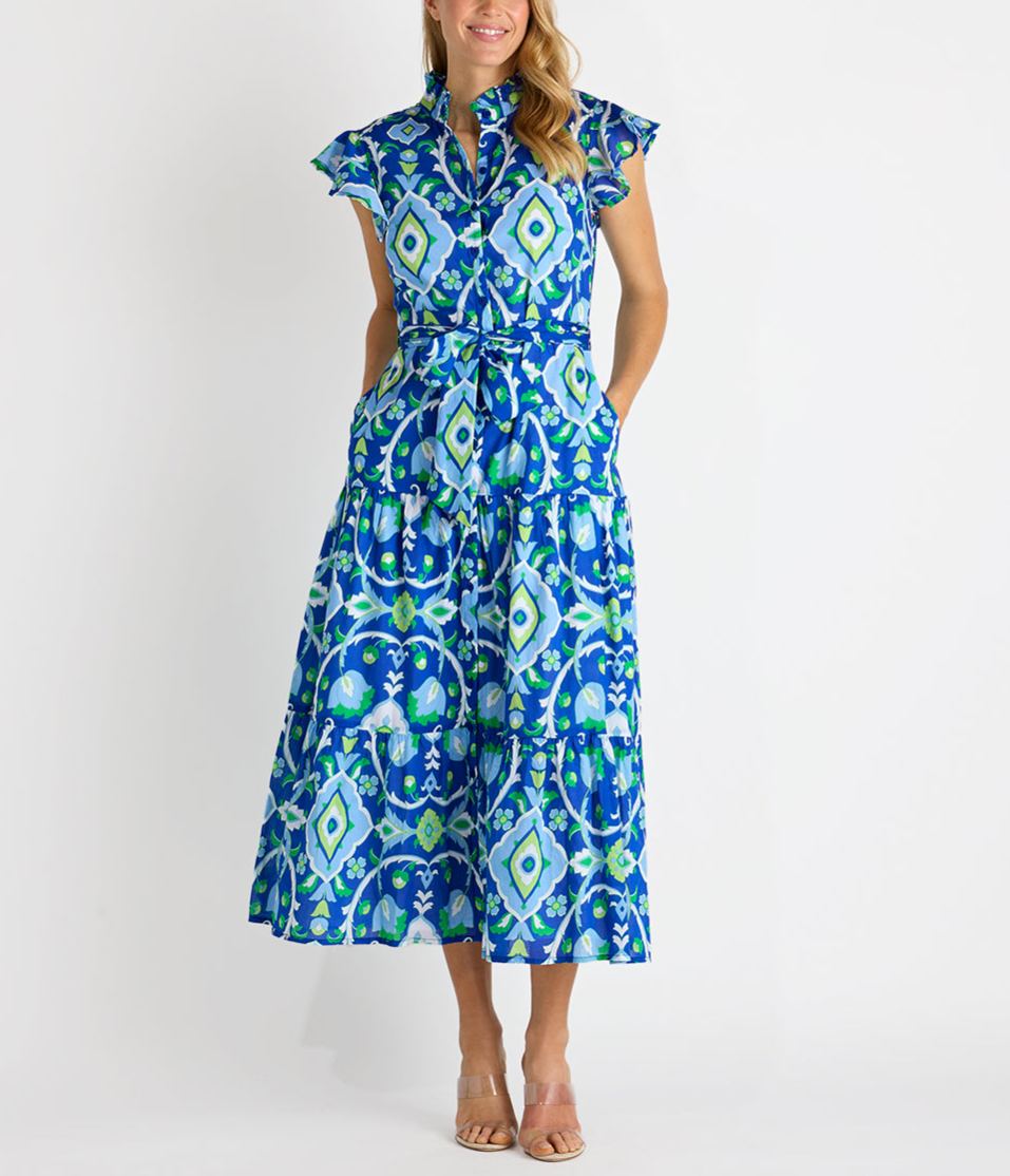 Elegant Ruffle Sleeve Printed Dress