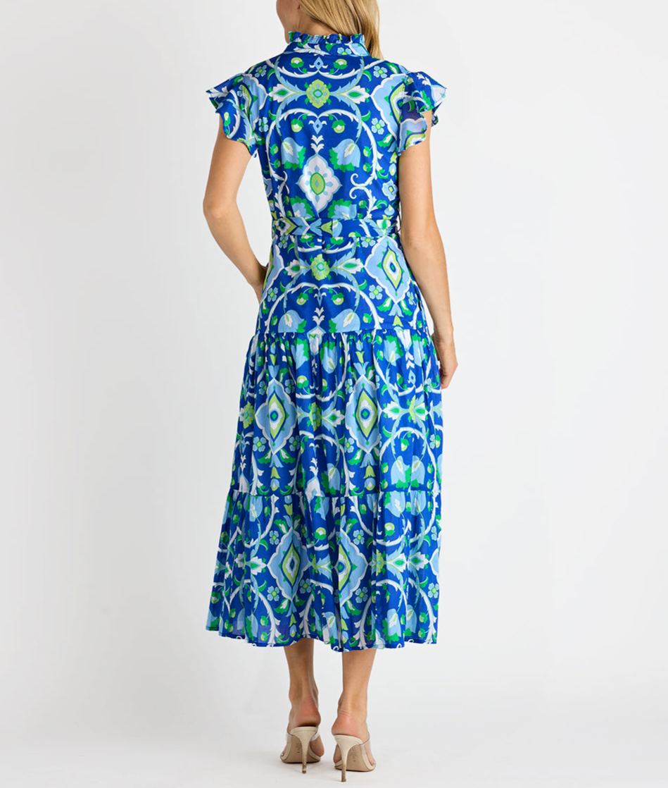 Elegant Ruffle Sleeve Printed Dress