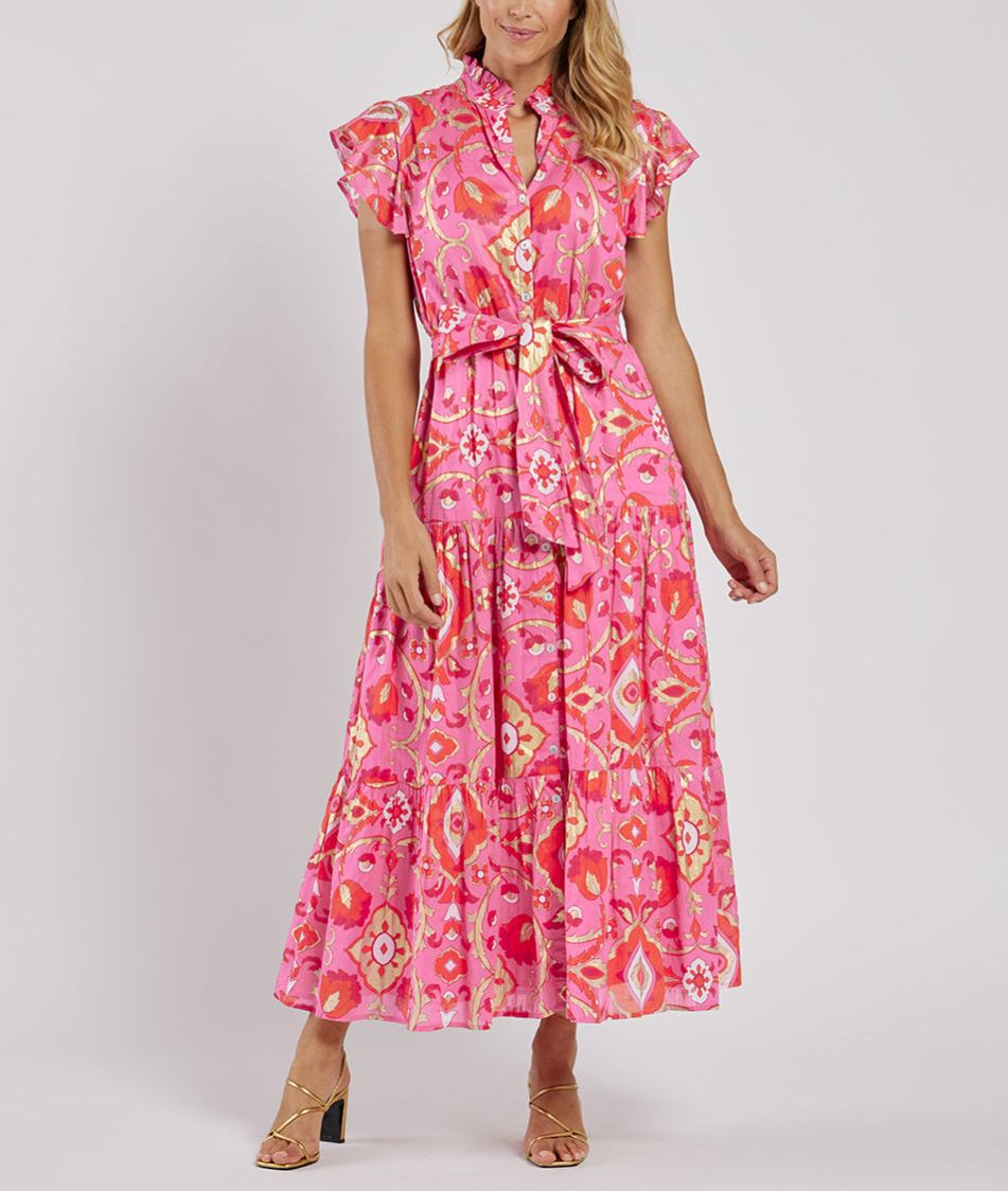 Elegant Ruffle Sleeve Printed Dress