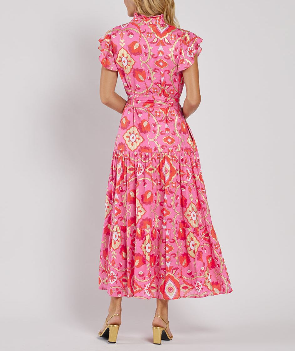 Elegant Ruffle Sleeve Printed Dress
