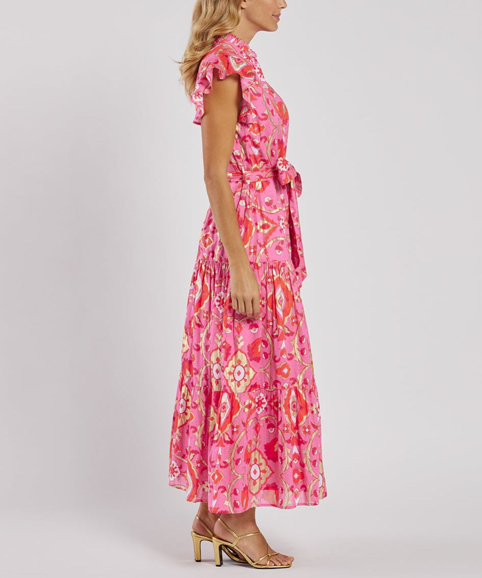 Elegant Ruffle Sleeve Printed Dress