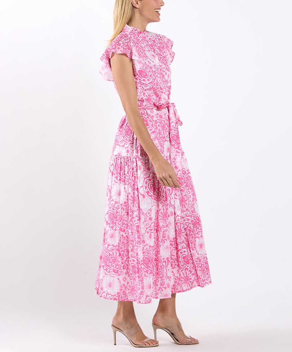 Elegant Ruffle Sleeve Printed Dress
