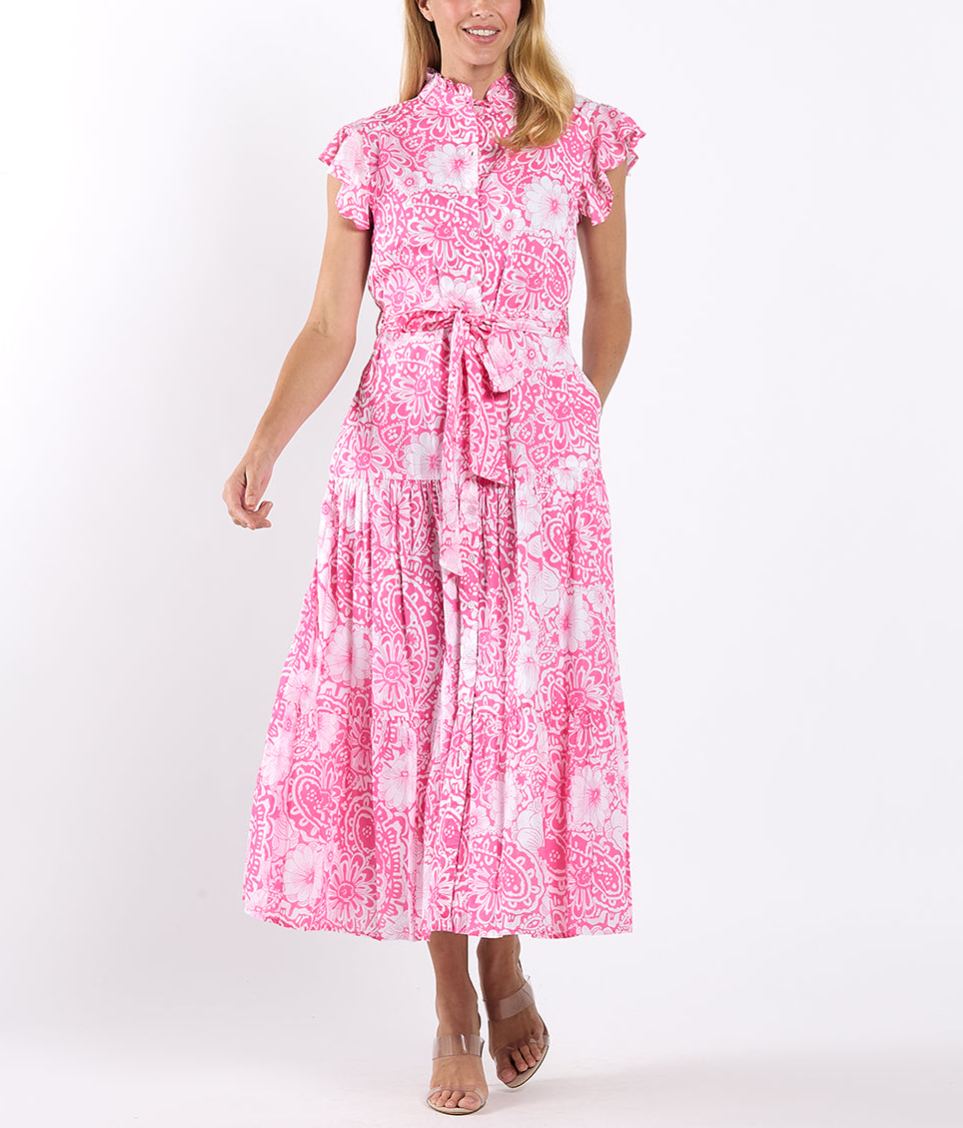 Elegant Ruffle Sleeve Printed Dress