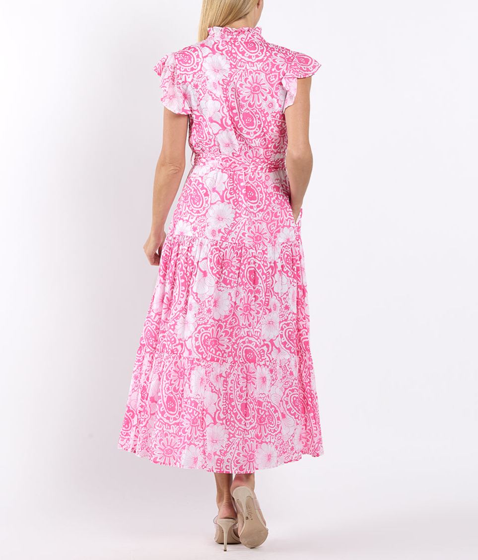 Elegant Ruffle Sleeve Printed Dress