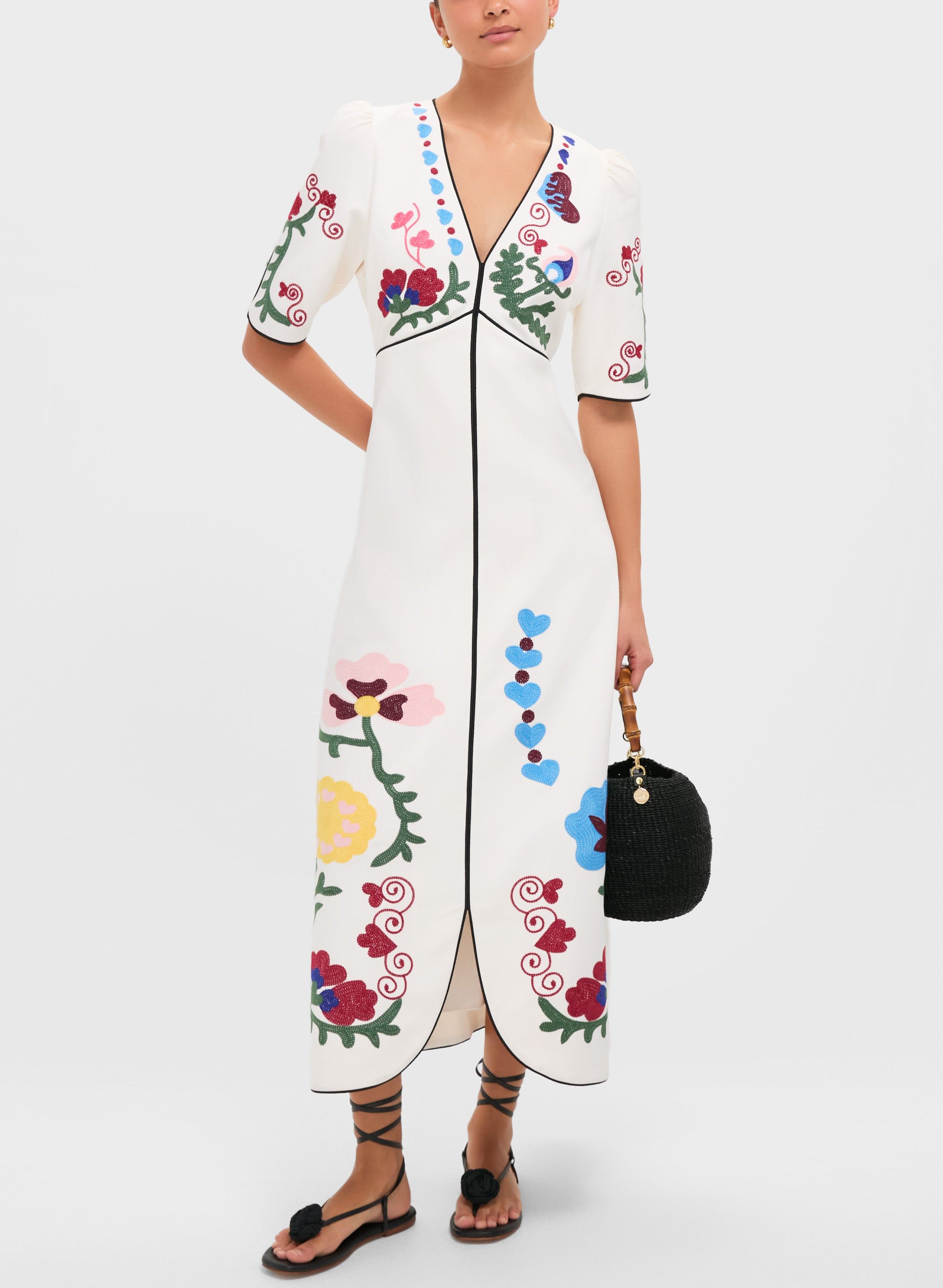 Chic Embroidery V-neck Midi Dress