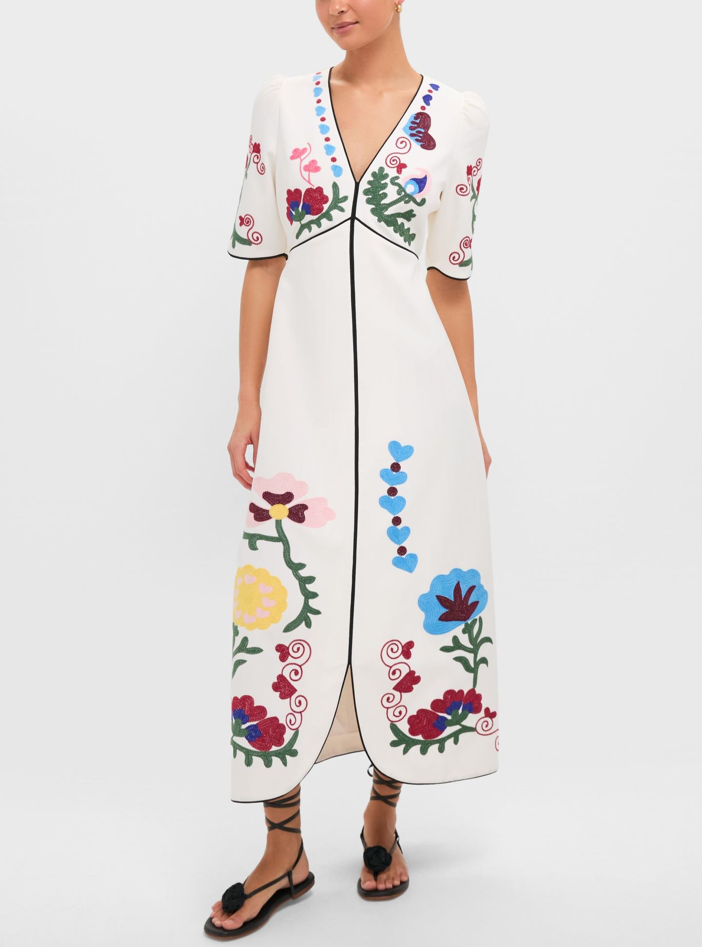 Chic Embroidery V-neck Midi Dress
