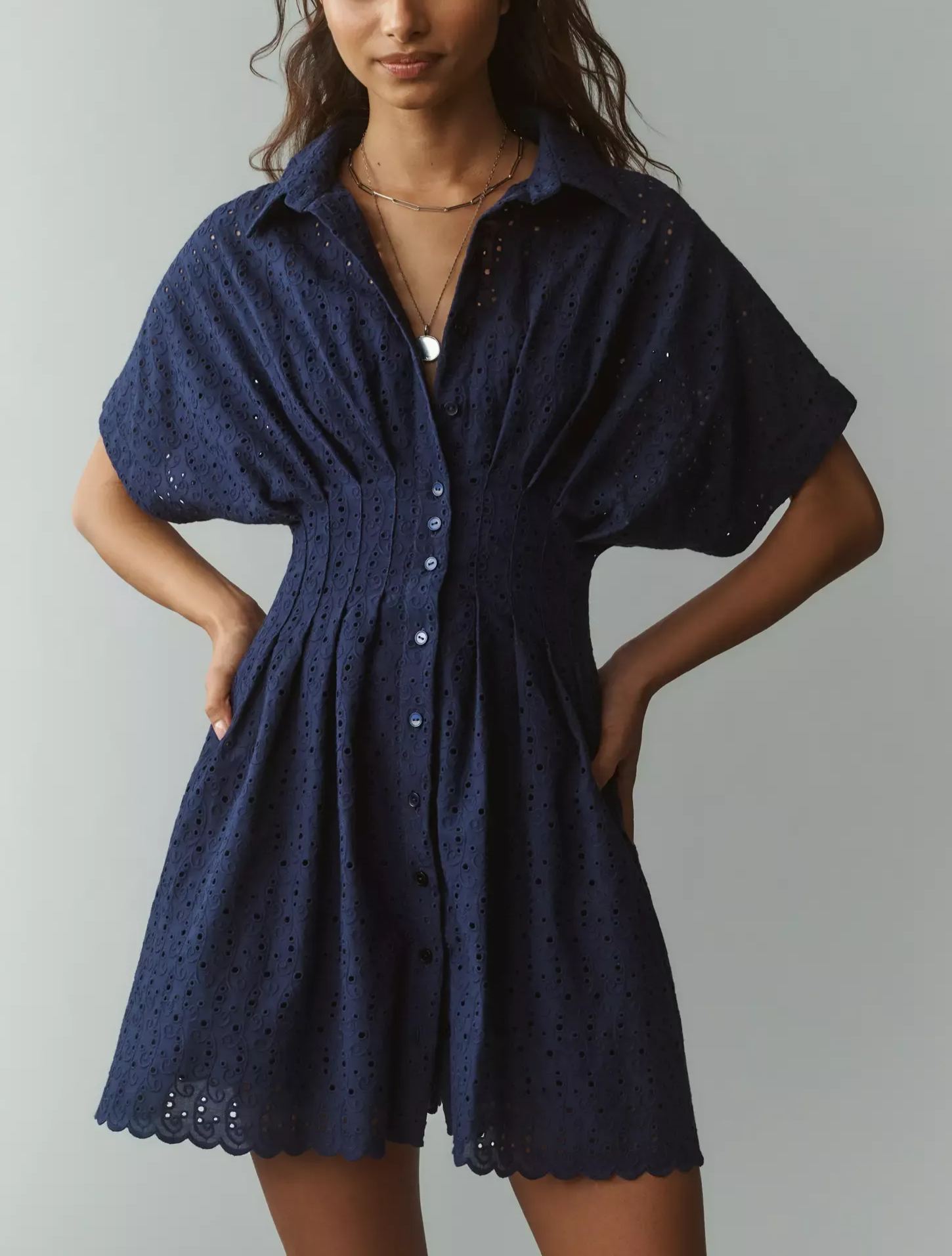 The Tobie Eyelet Mini Shirt Dress