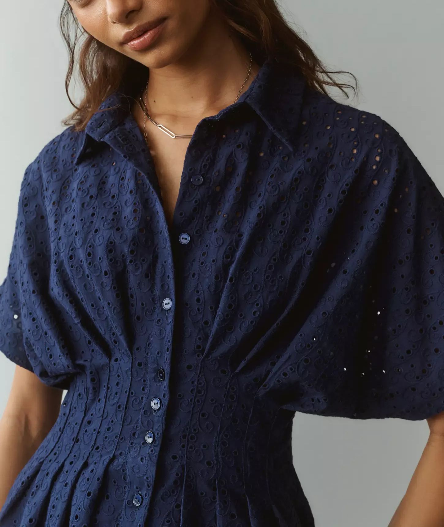The Tobie Eyelet Mini Shirt Dress