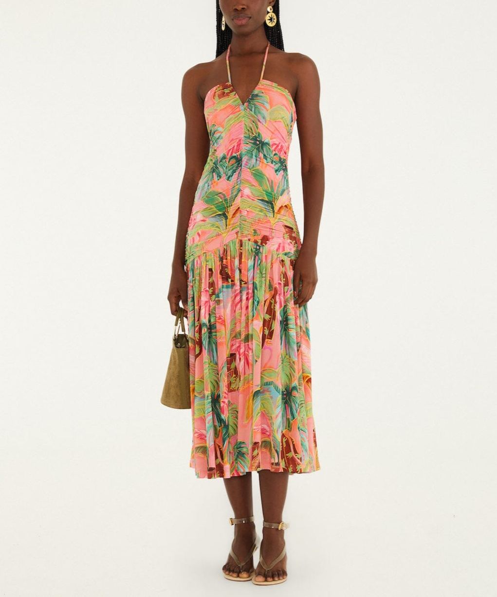 Soft Pink Pool Time Ruched Sleeveless Midi Dress