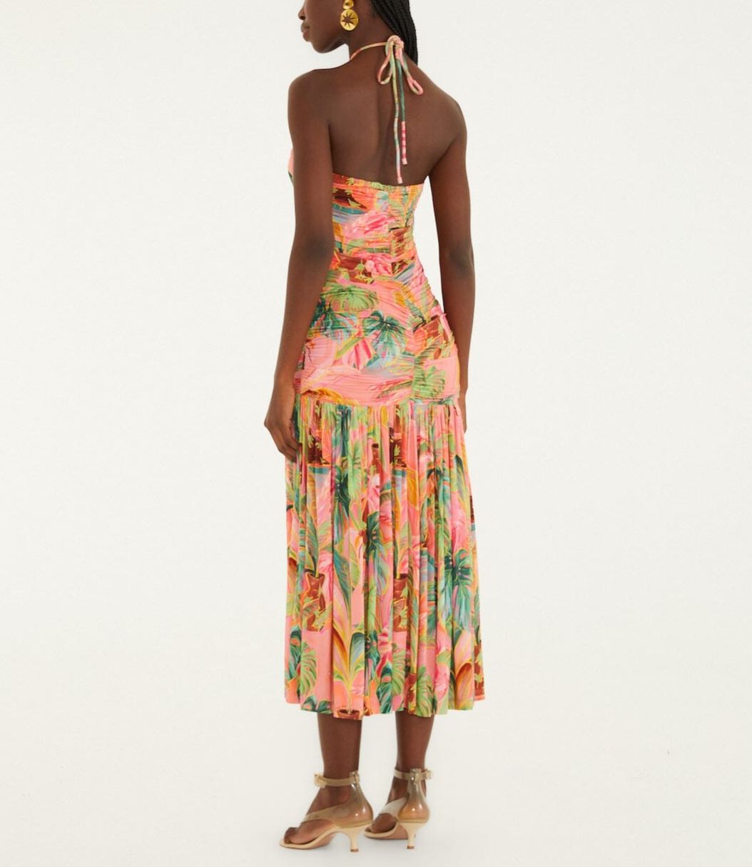 Soft Pink Pool Time Ruched Sleeveless Midi Dress