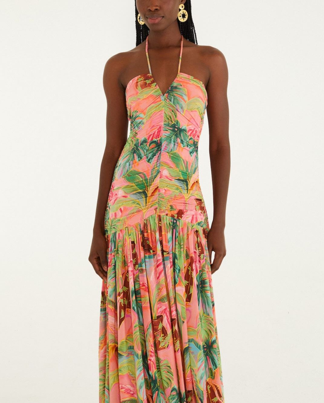 Soft Pink Pool Time Ruched Sleeveless Midi Dress