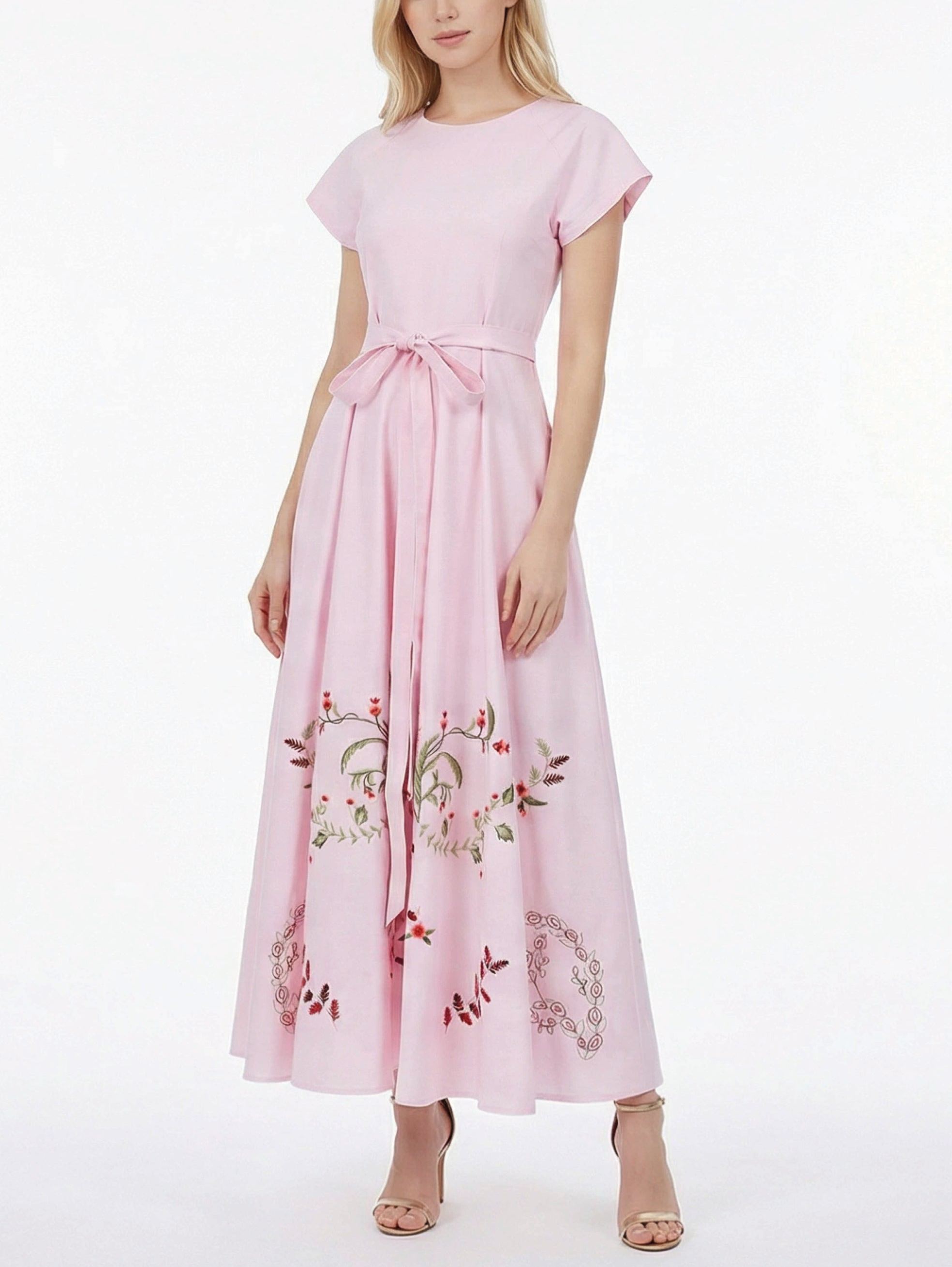 Romantic Blush Pink Embroidered A-Line Dress