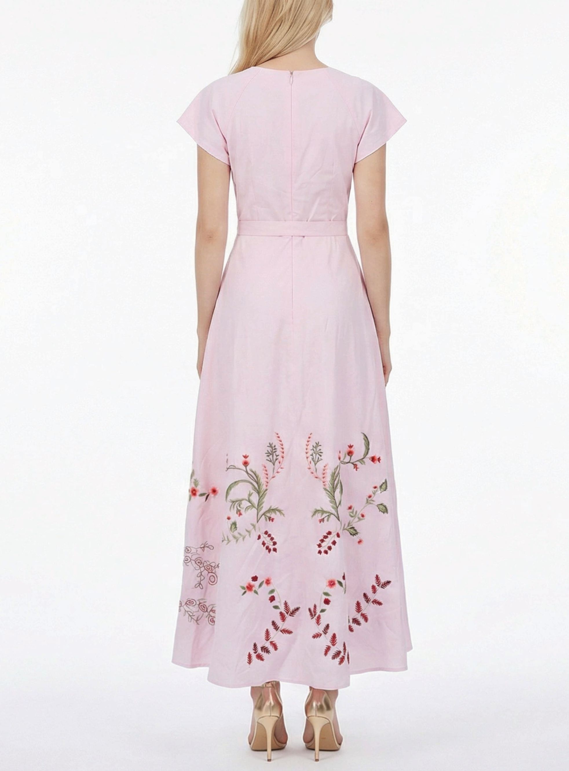 Romantic Blush Pink Embroidered A-Line Dress