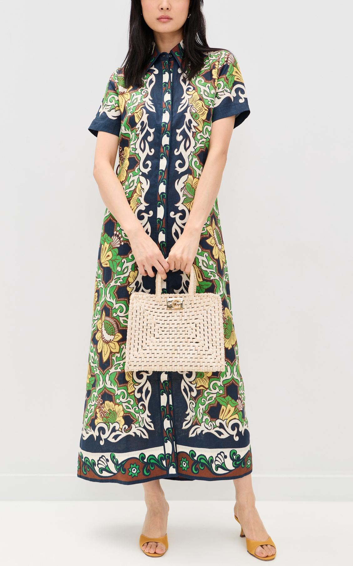 Liana printed linen midi shirt dress