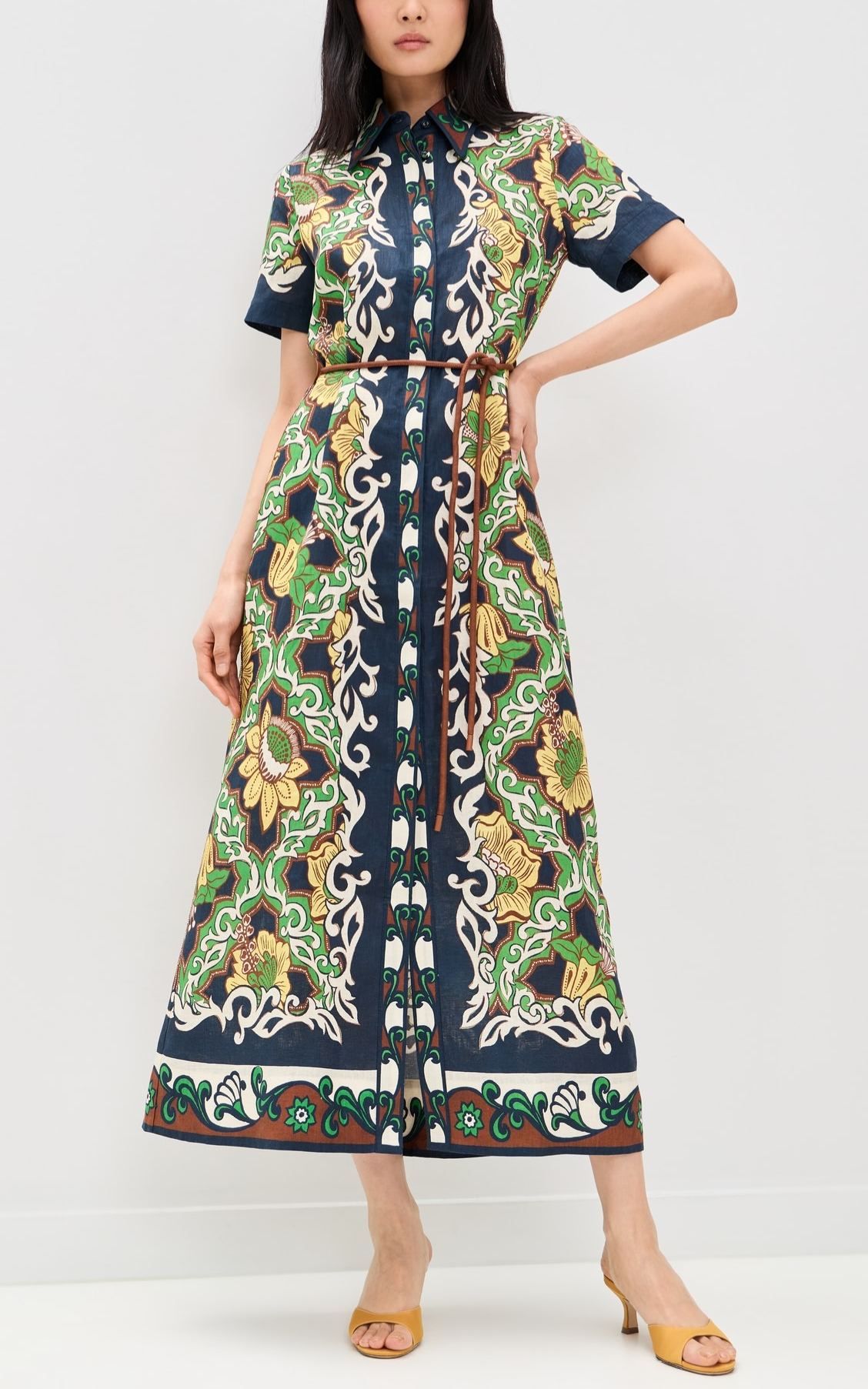 Liana printed linen midi shirt dress