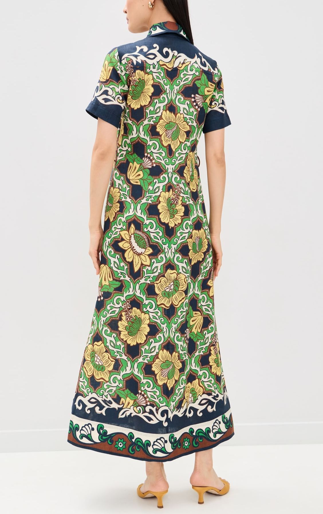 Liana printed linen midi shirt dress