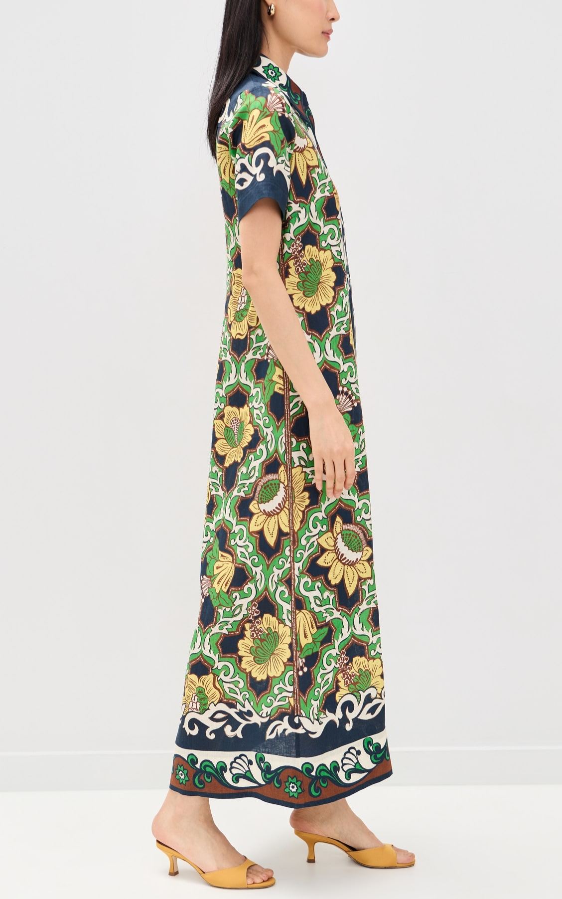 Liana printed linen midi shirt dress