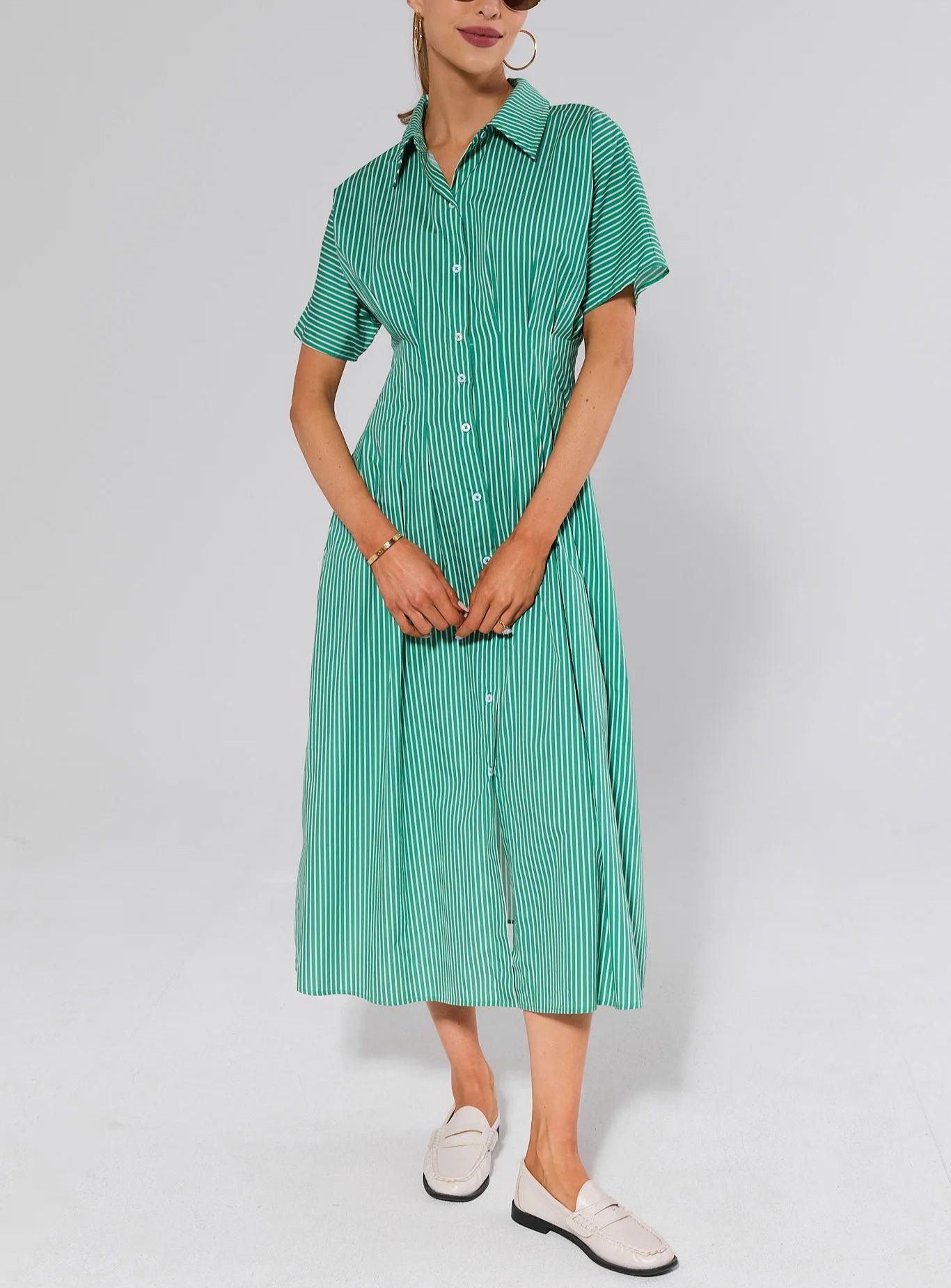 Chic Green Button Up Dress