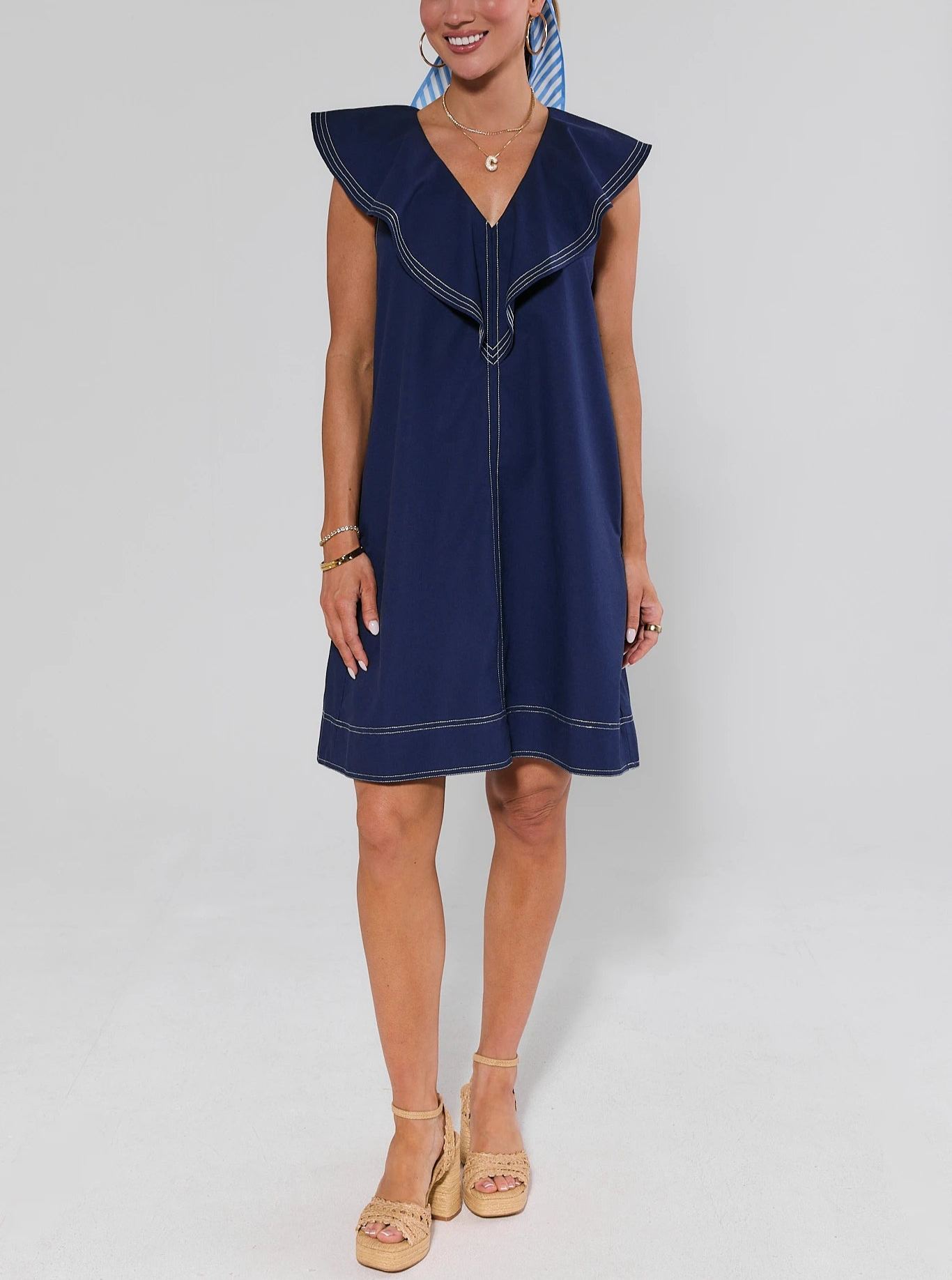  Ruffle V-Neck Sleeveless Short Dress