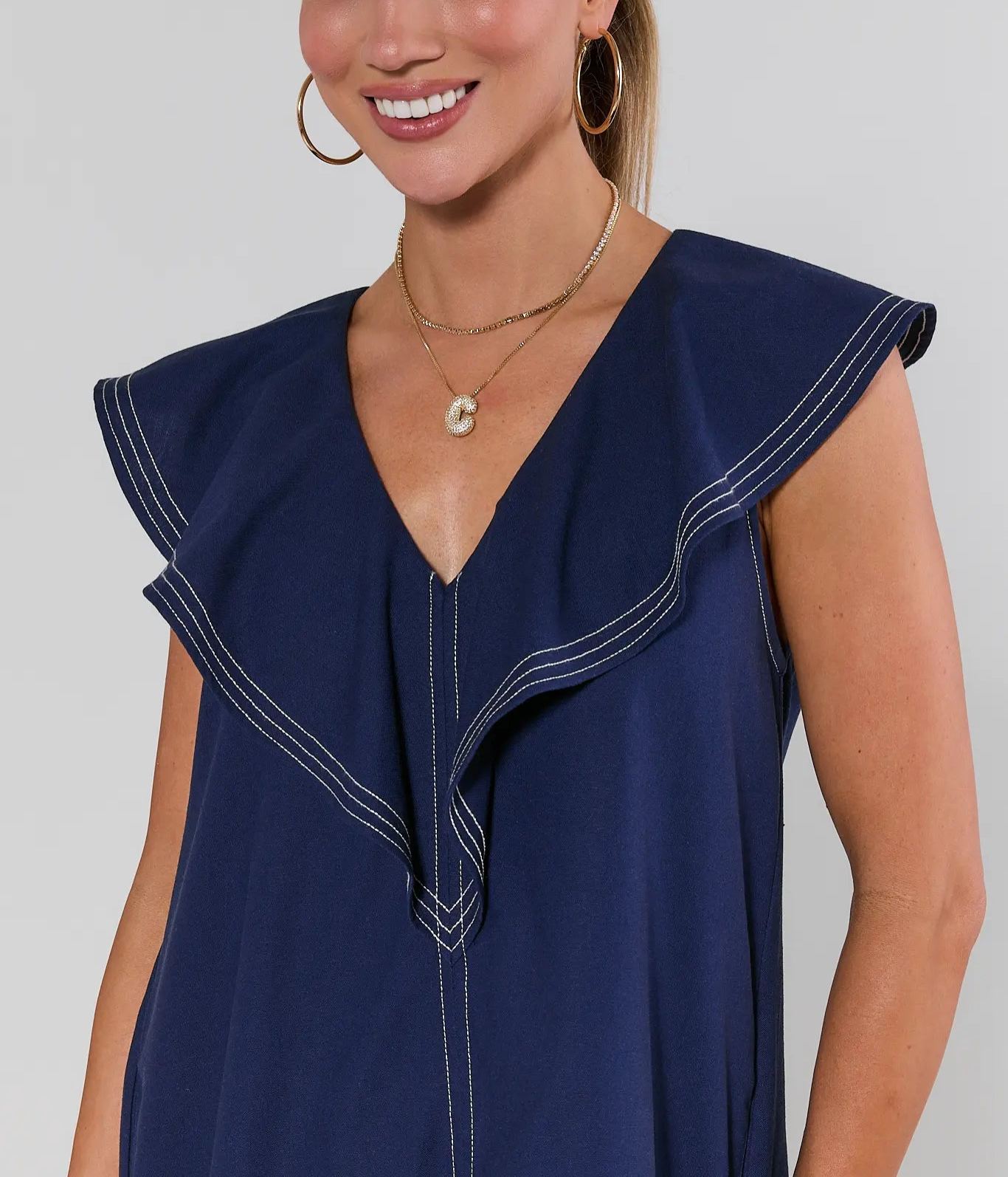  Ruffle V-Neck Sleeveless Short Dress