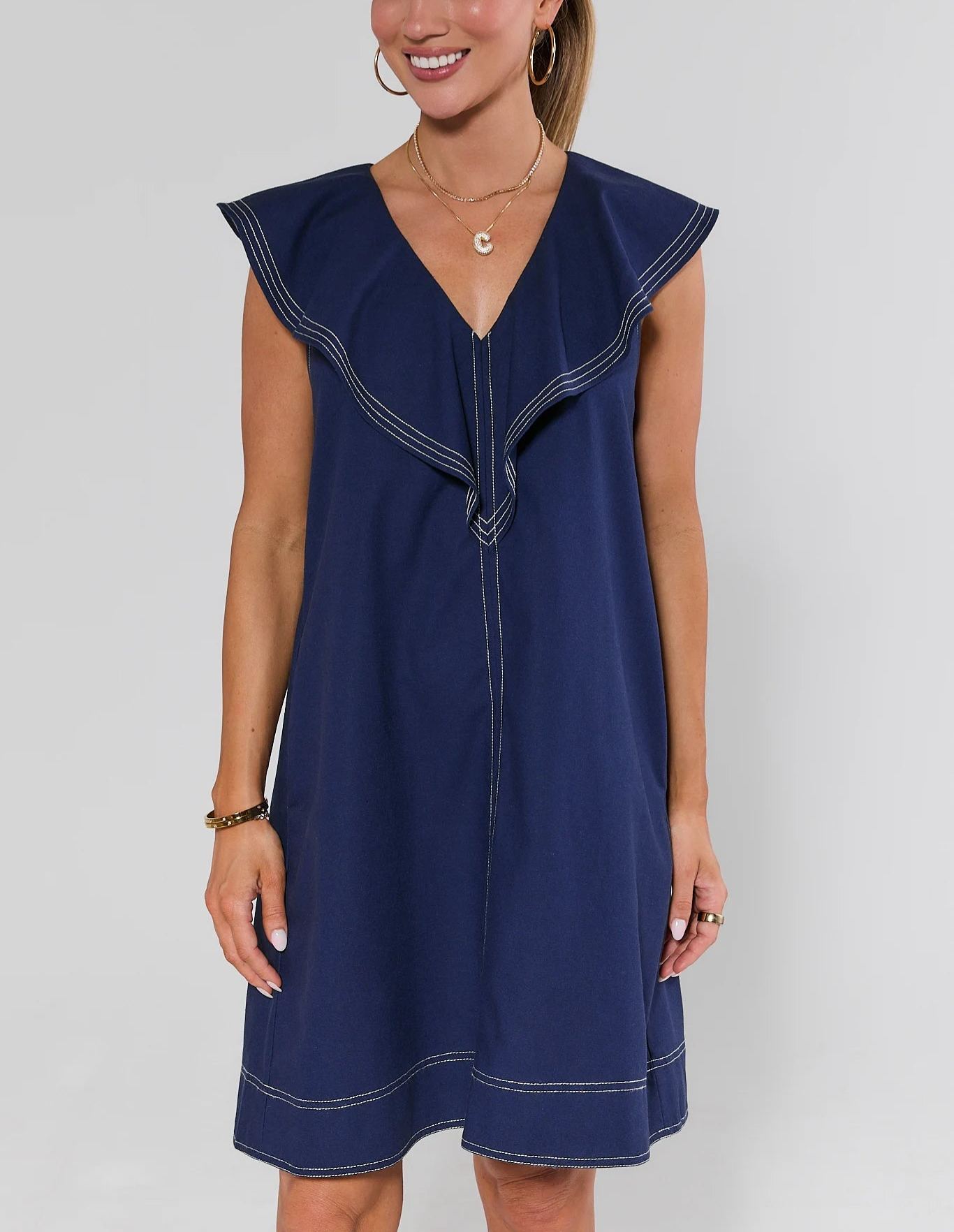  Ruffle V-Neck Sleeveless Short Dress