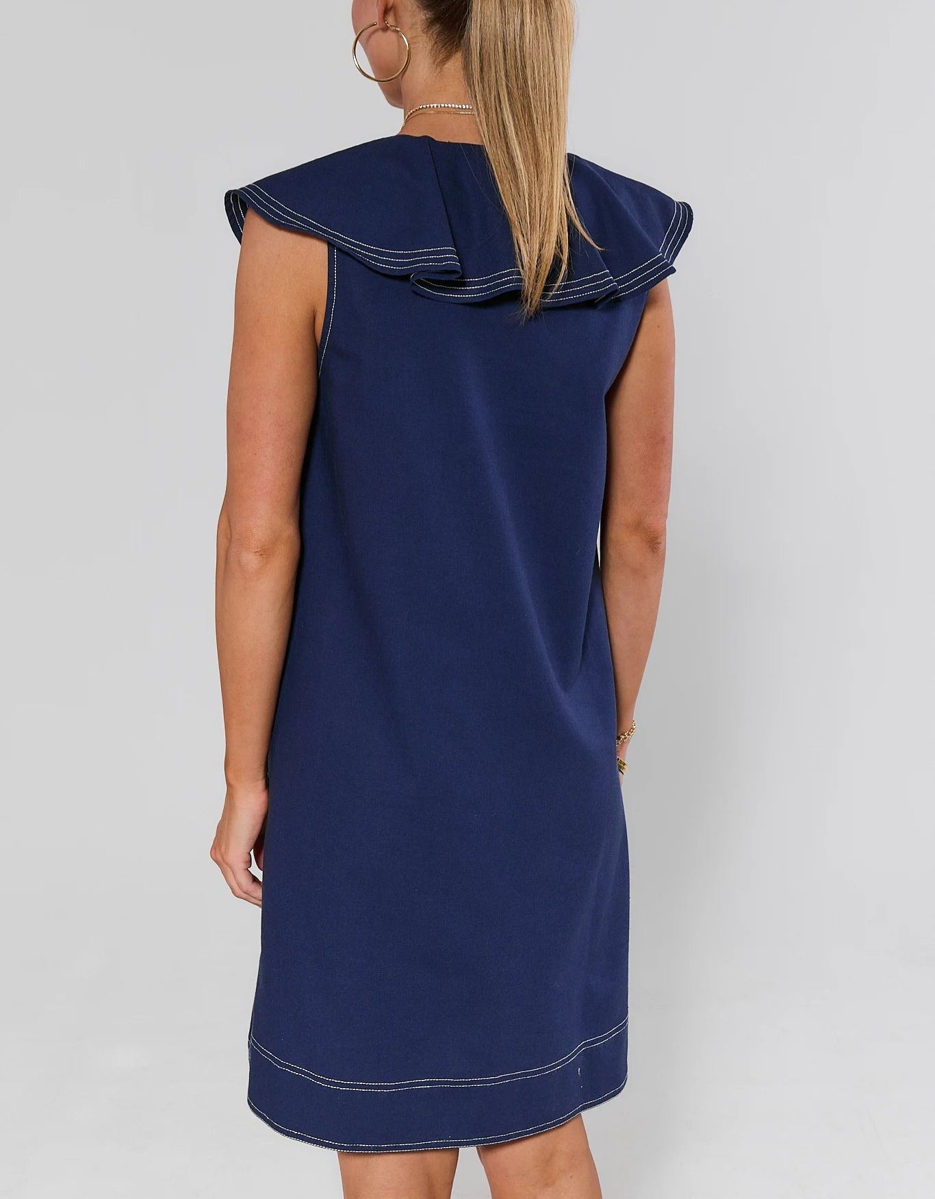  Ruffle V-Neck Sleeveless Short Dress